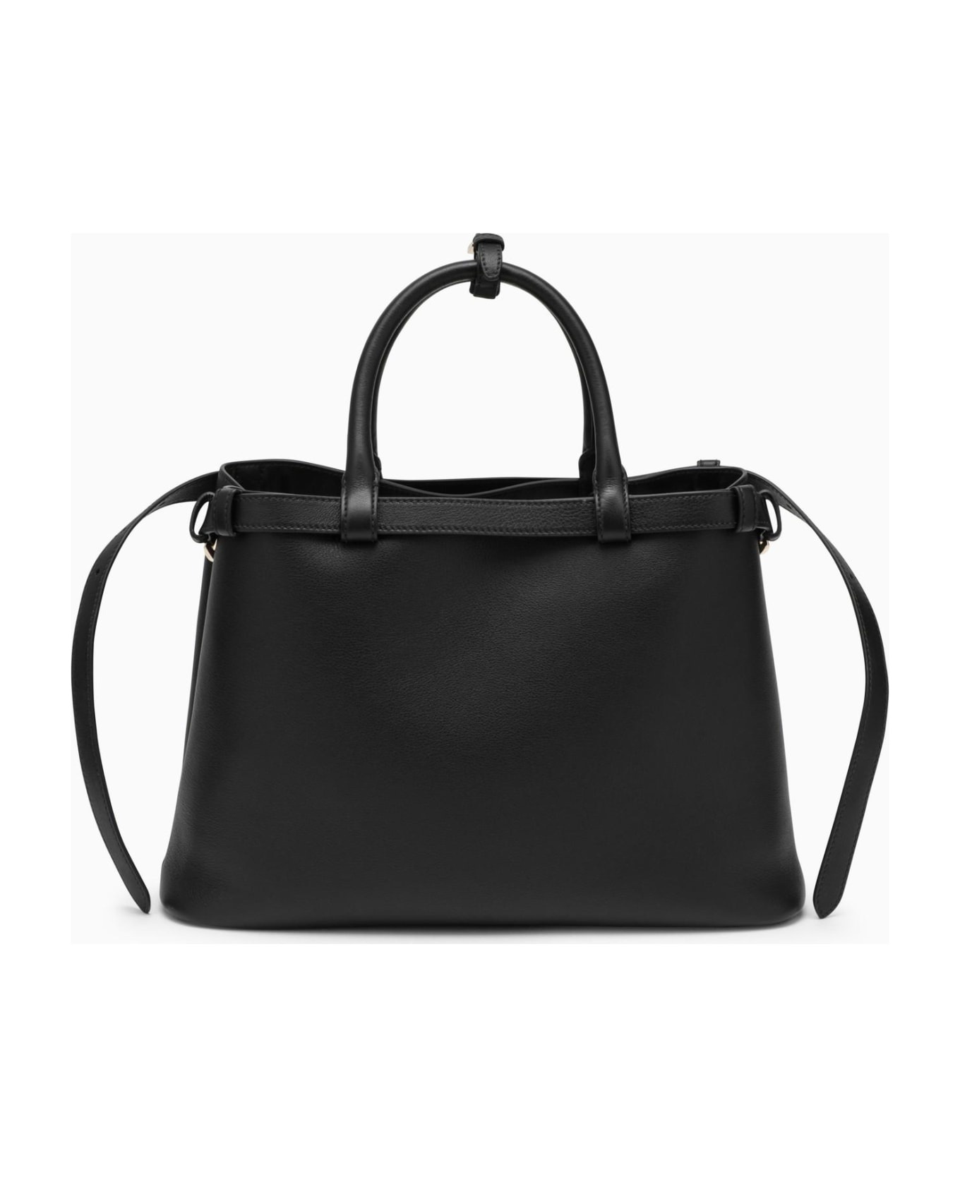 Black Medium Leather Handbag With Belt - 3