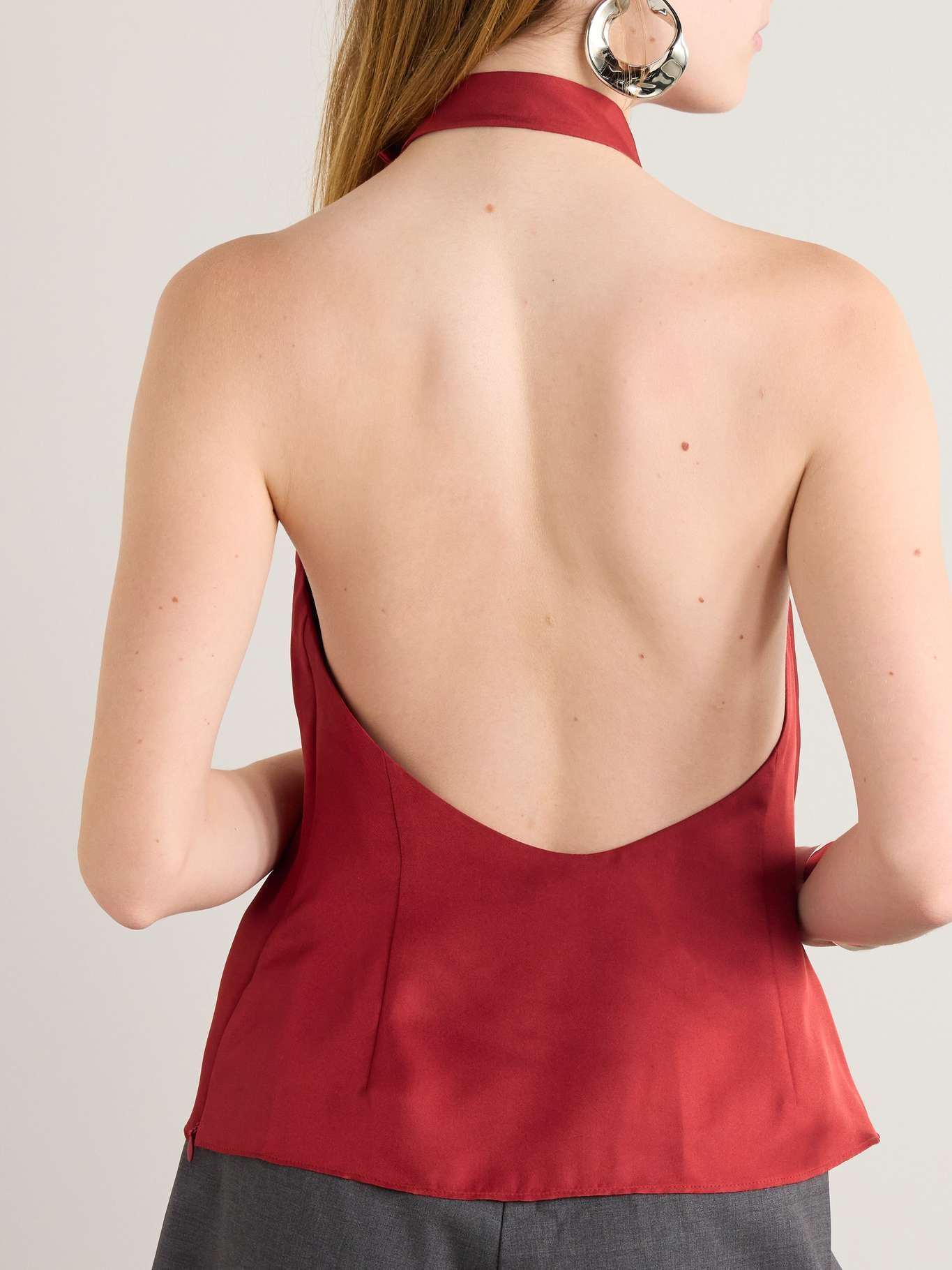 Halterneck open-back silk-twill top - 3