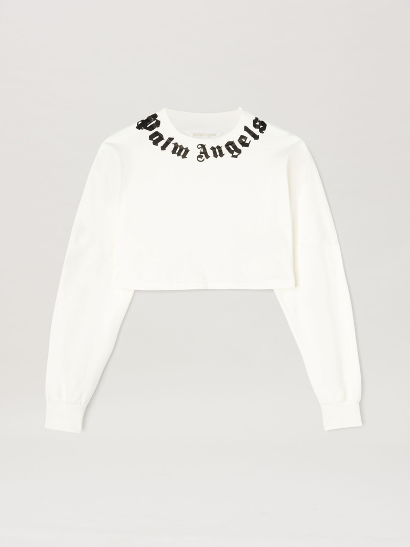 neck logo long sleeved crop T-shirt 1