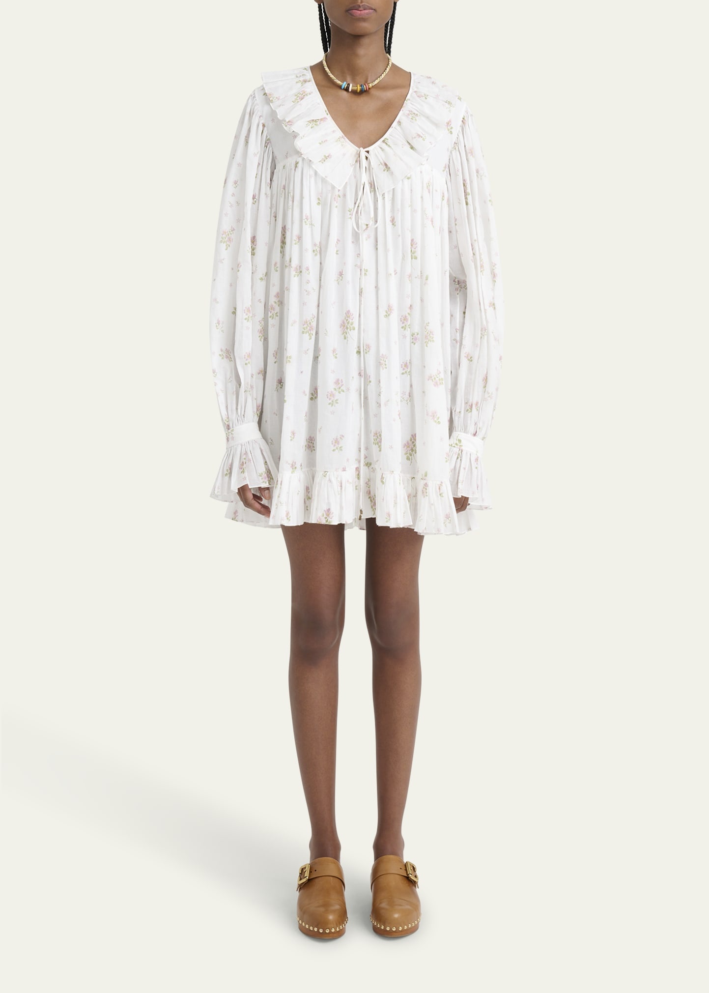 Floral-Print Cotton Voile Ruffle Mini Dress - 2