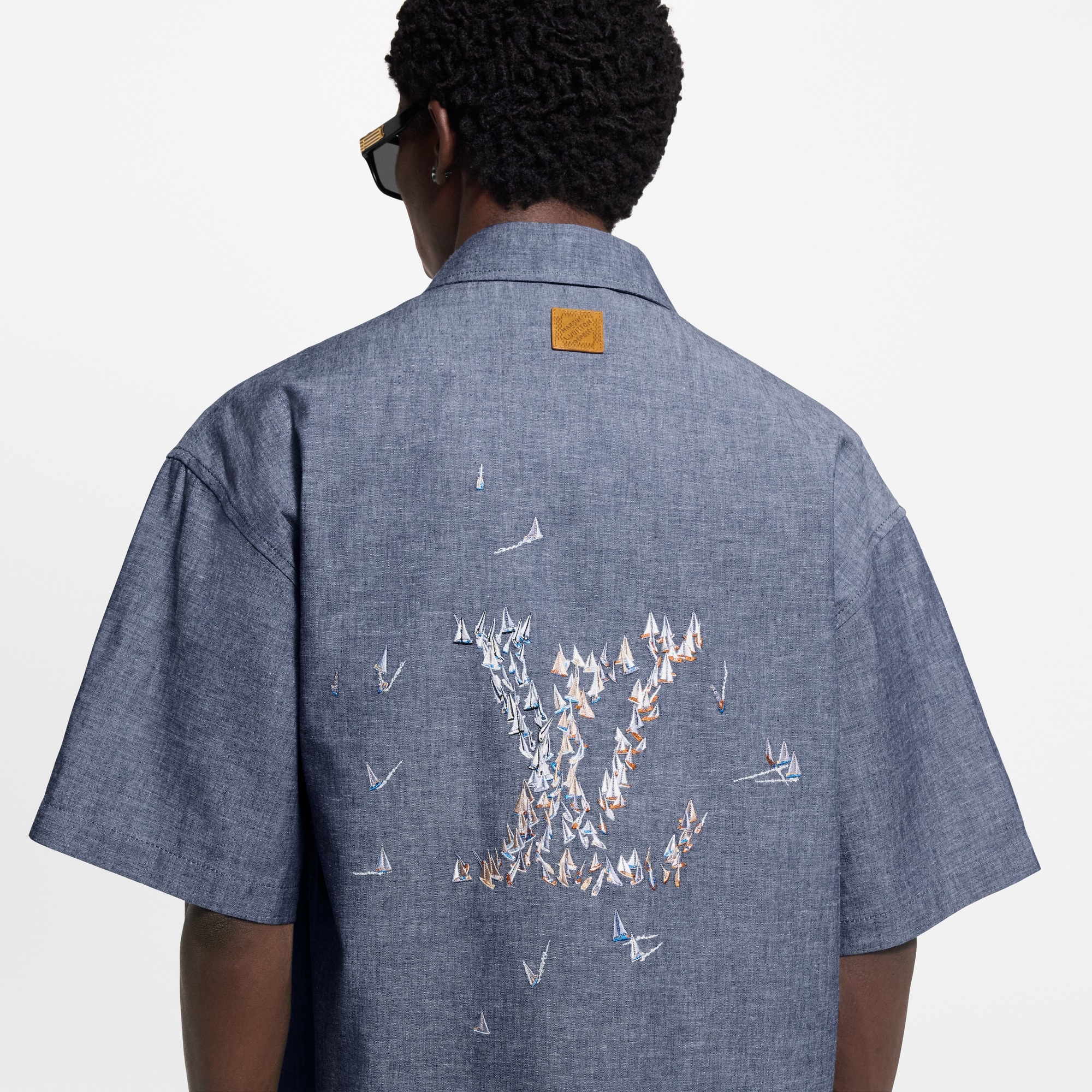 Embroidered Chambray Short-Sleeved Shirt - 5