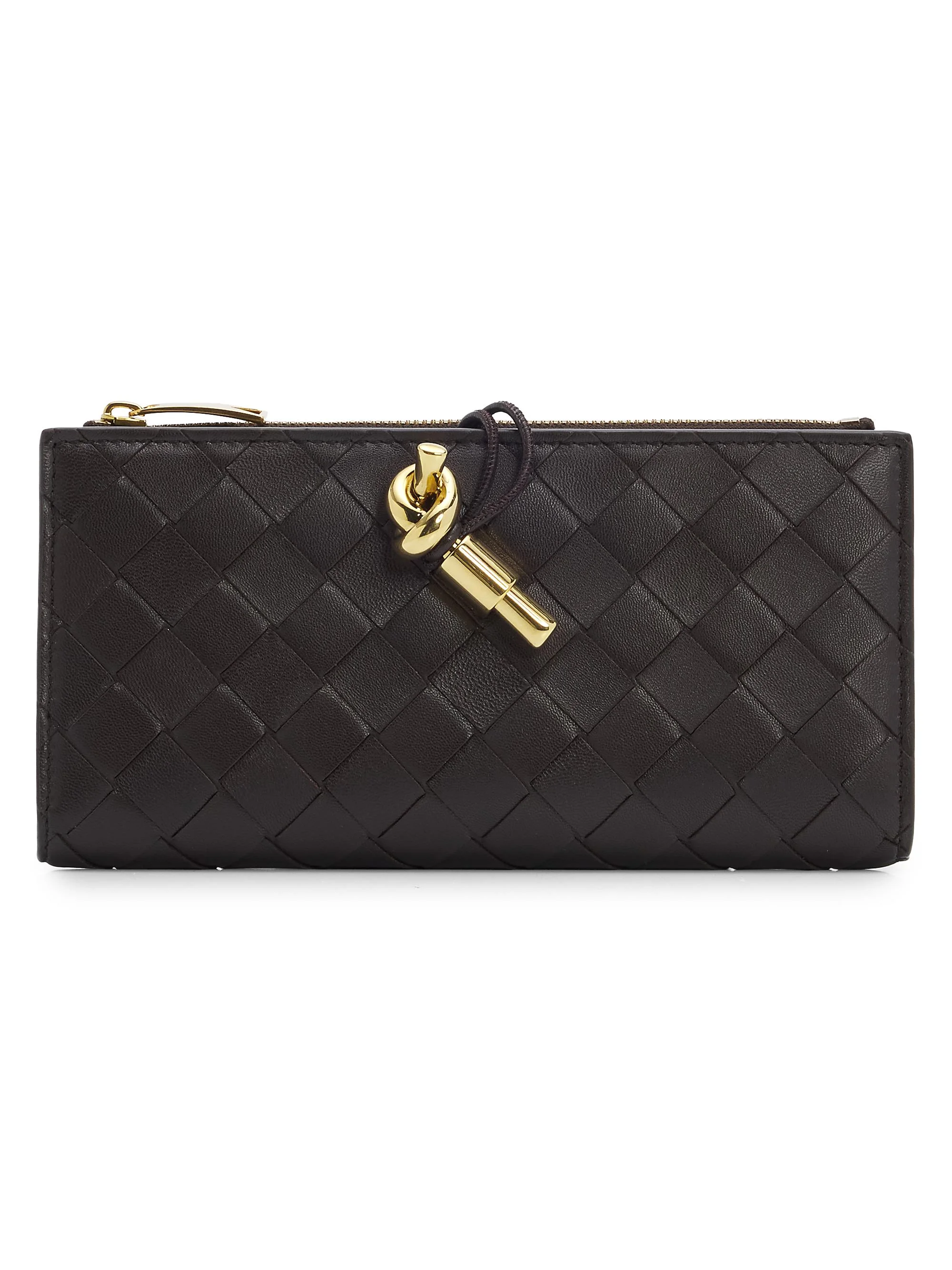 Women's Intrecciato Leather Wallet - Fondant Brass - 1