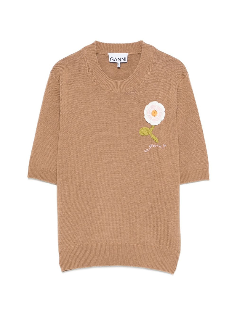 floral-appliqué short-sleeve sweater 1