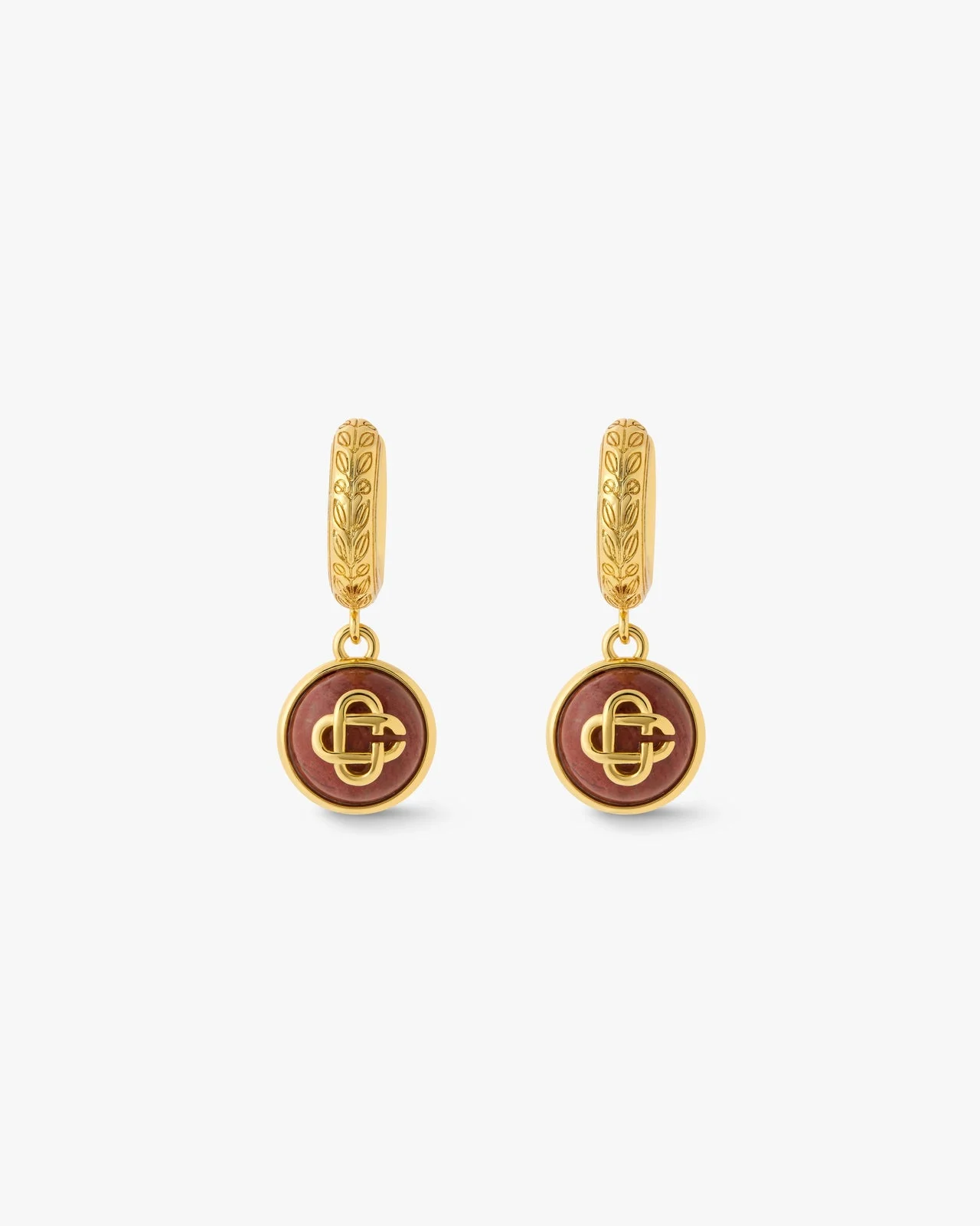 Gold & Red Sphere Ear Hoops | Casablanca Paris - 1