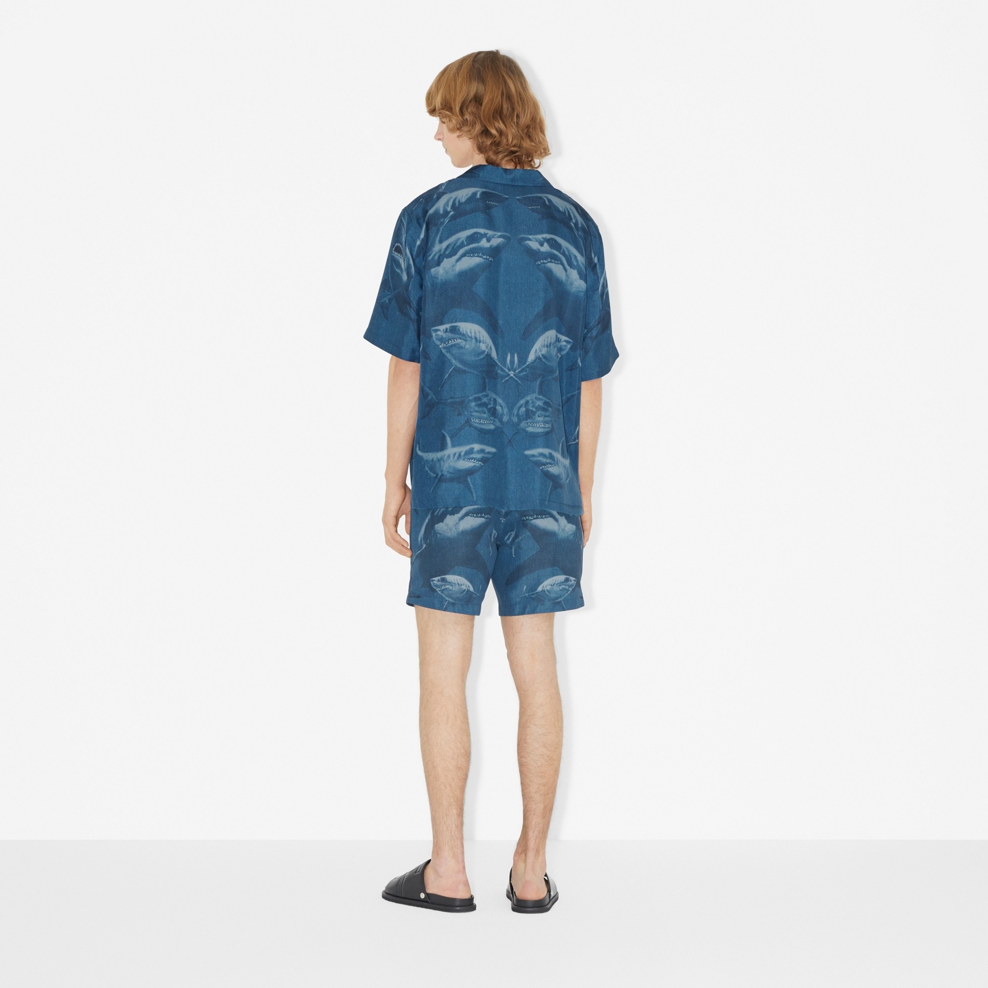 Shark Print Silk Pyjama Shirt - 4