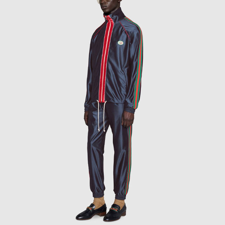 Gucci Shiny Jersey Jacket With Web 'Blue' 655341-XJDF1-4330 - 2