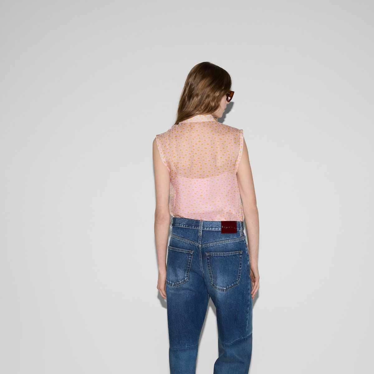 Printed silk top with neck bow - 4