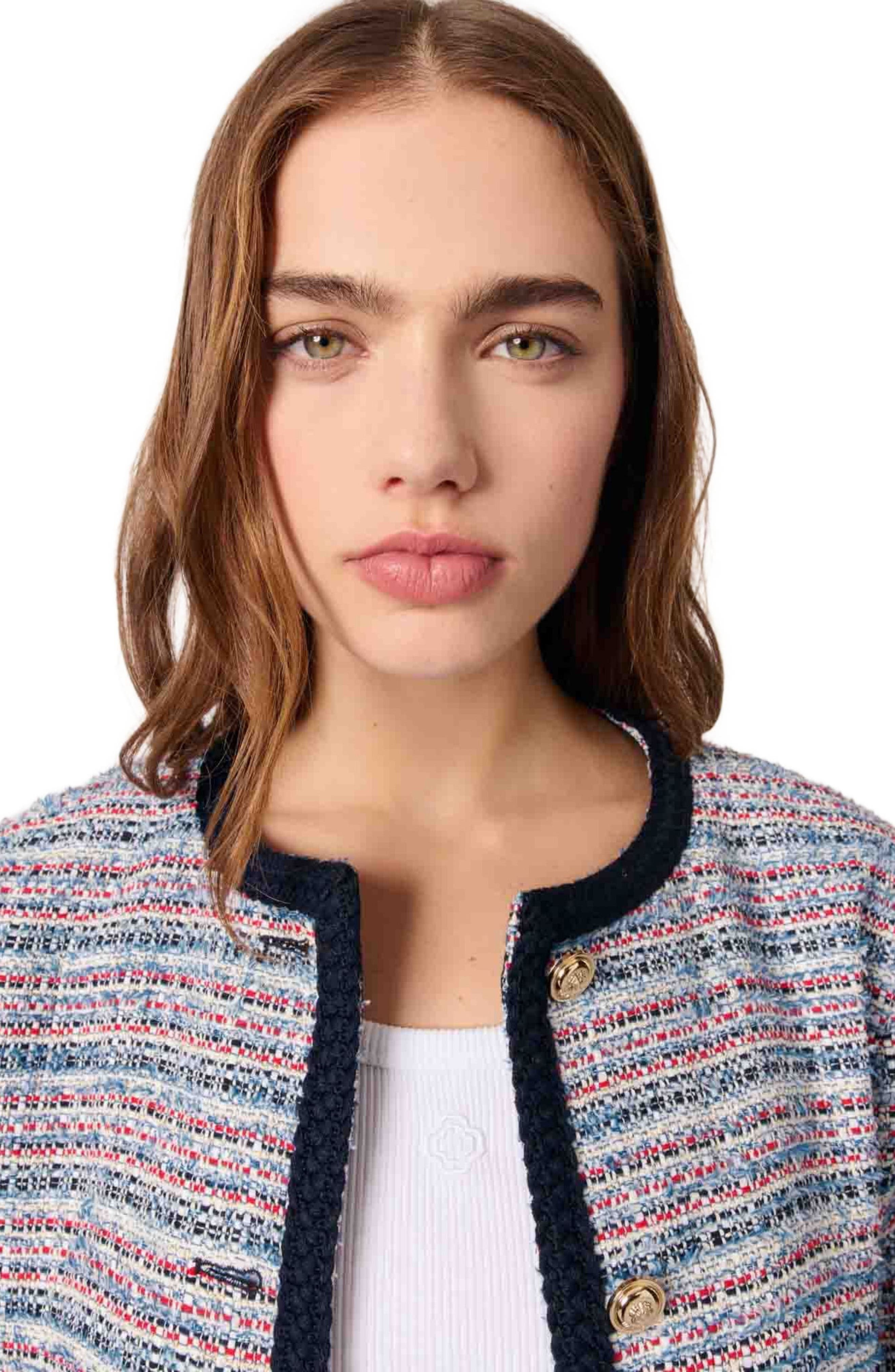 maje Short tweed jacket in Blue /Red at Nordstrom - 7