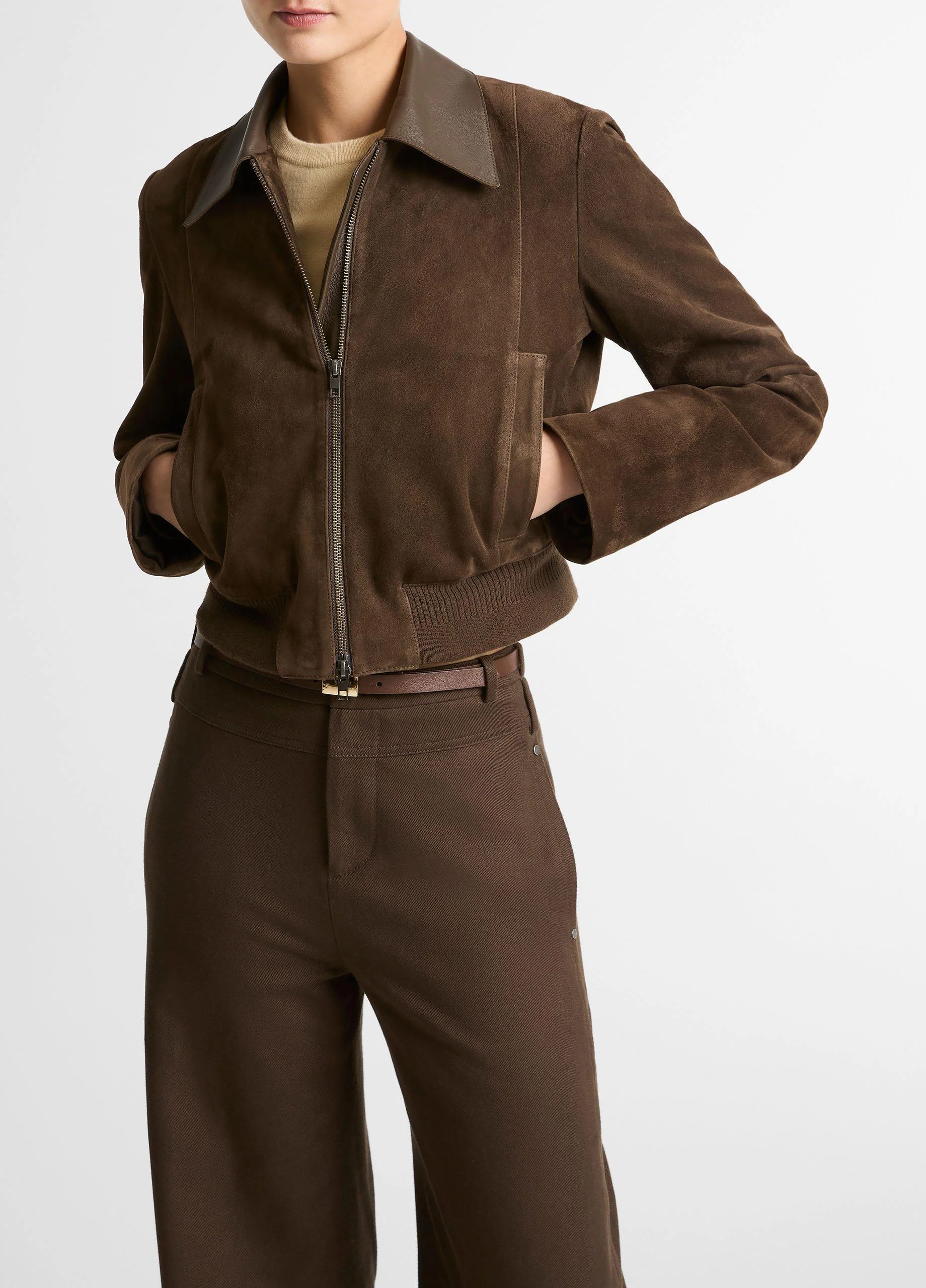 Suede Shrunken Bomber Jacket - 1