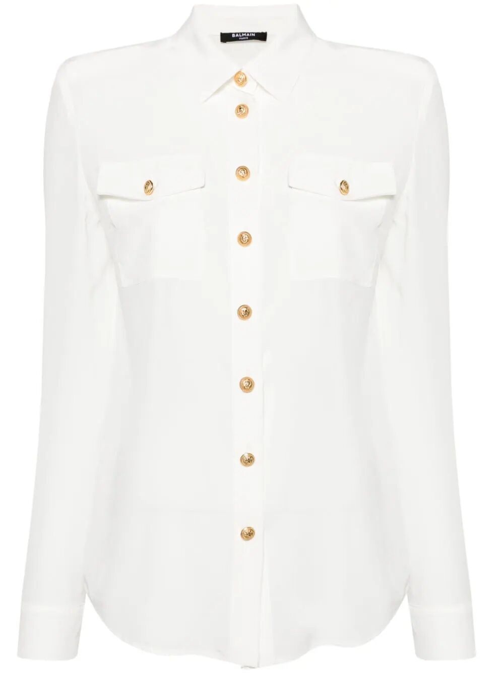 Embossed-Buttons Silk Shirt - 1