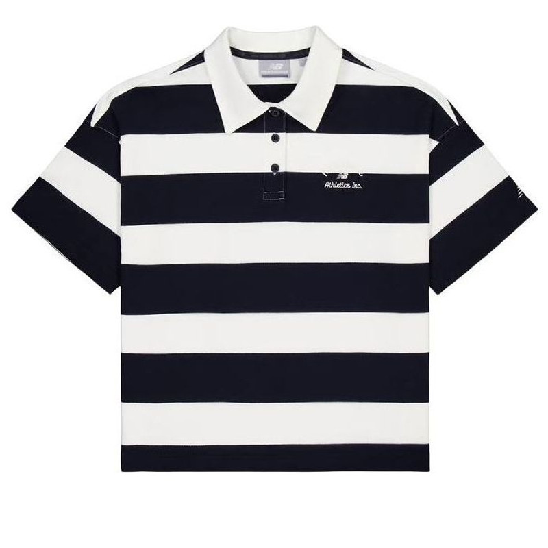 (WMNS) New Balance Striped Polo Shirt 'Black White' NFE22412-MIX - 1
