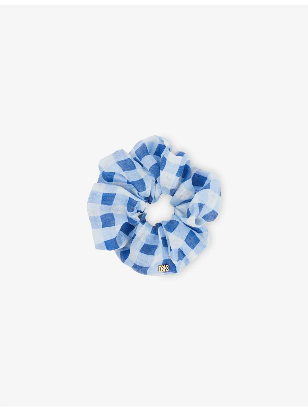 Gingham-Print Linen-Blend Scrunchie - 1