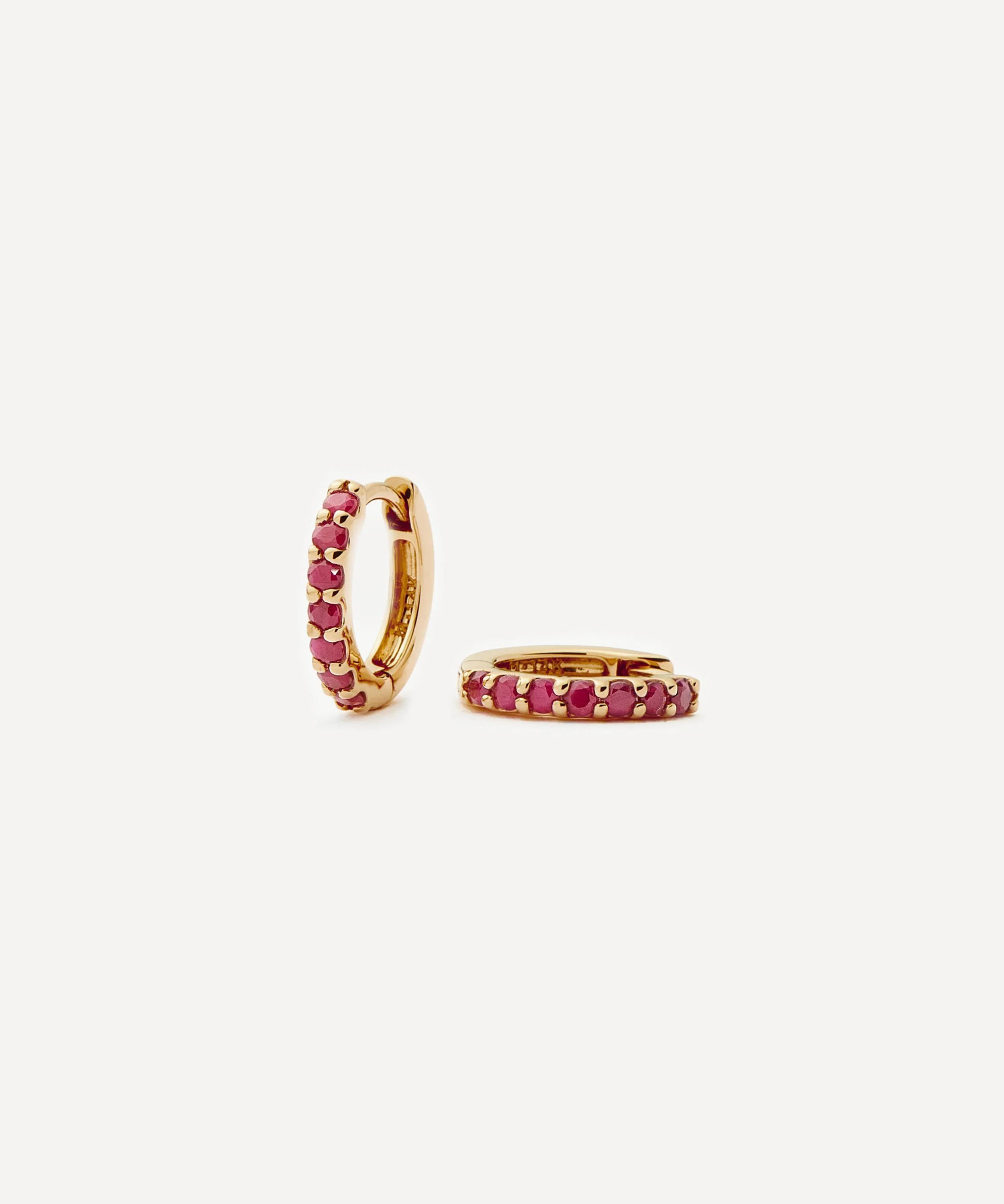 14ct Gold Fine Ruby Huggie Hoop Earrings - 1