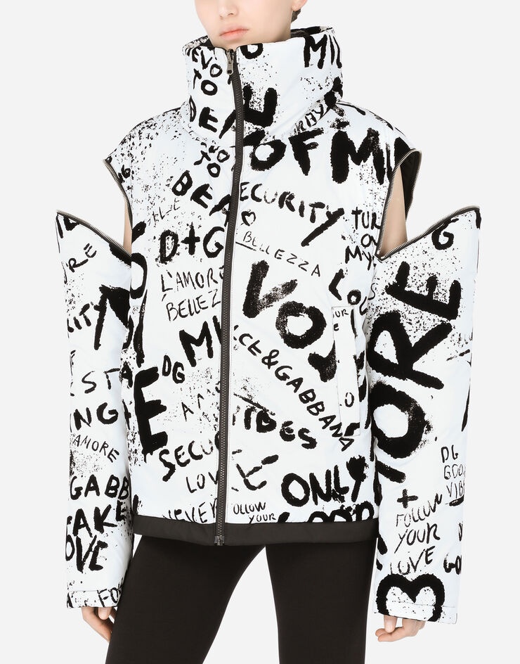 Reversible nylon down jacket with flocked DG graffiti print - 4