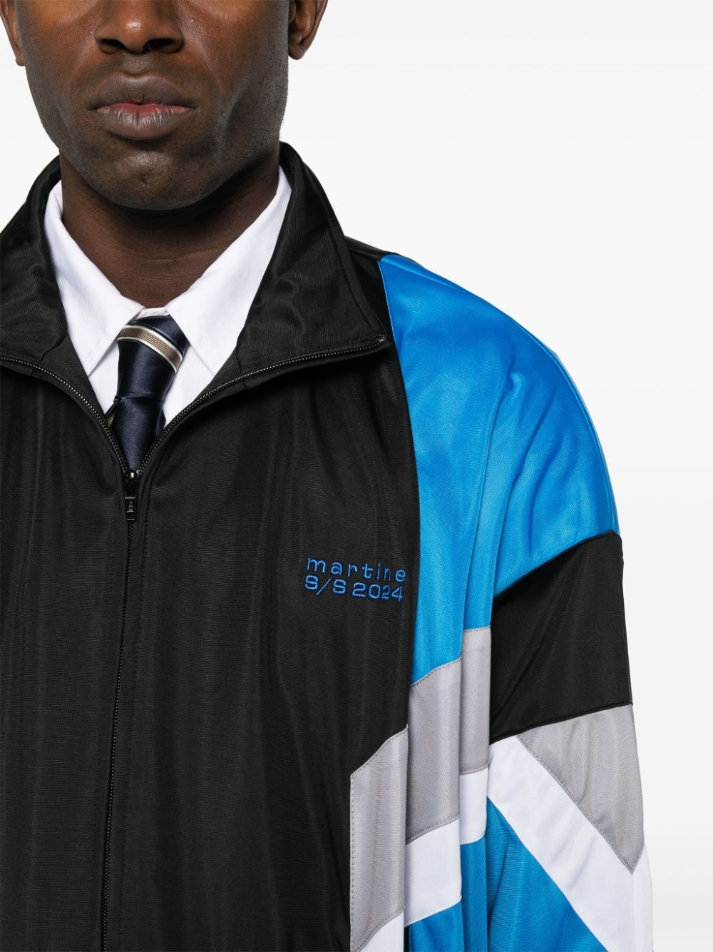 logo-embroidered colourblock coat - 5