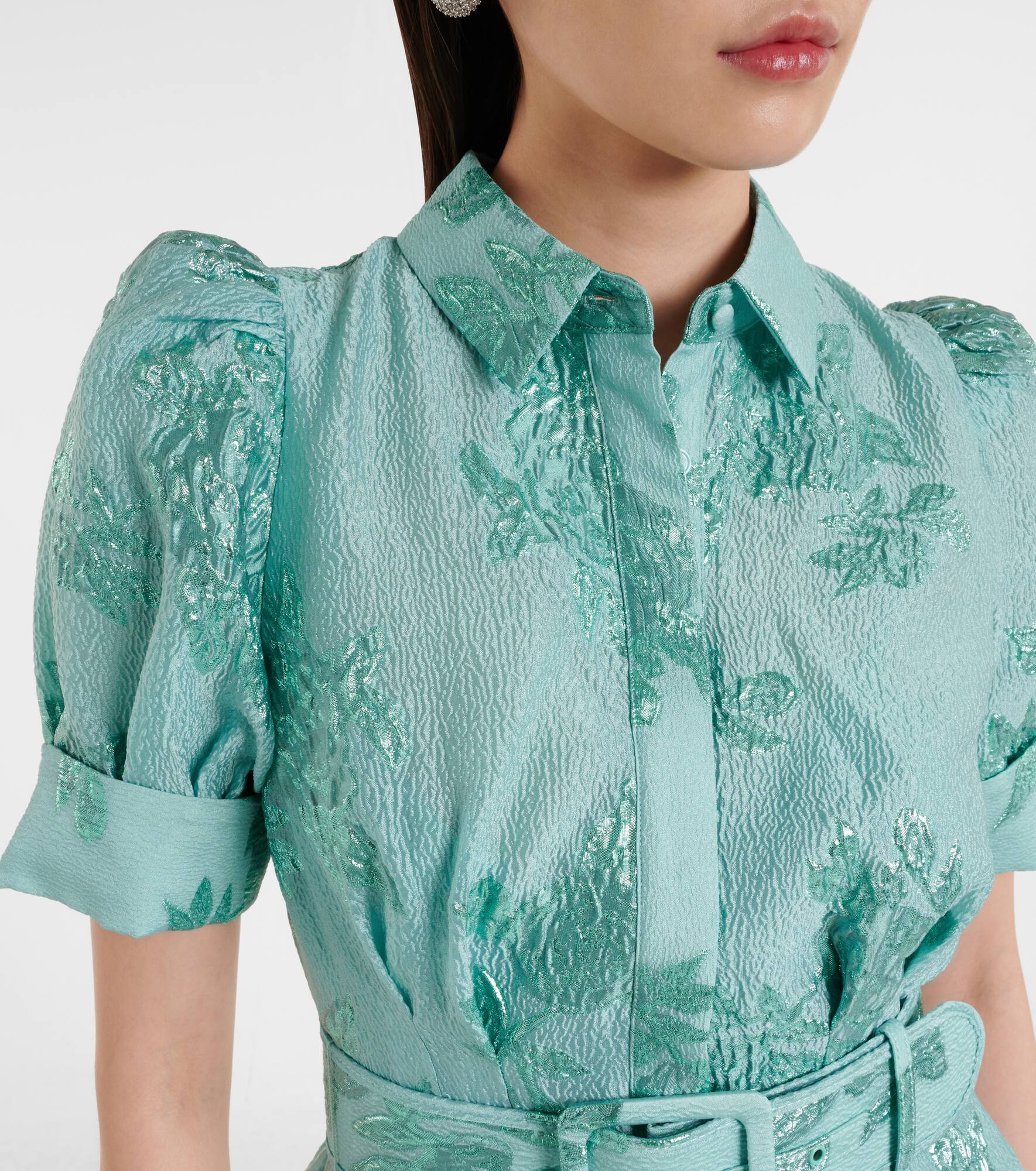 Benette belted brocade shirt dress - 4