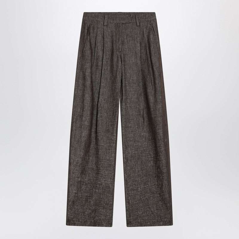 Brunello Cucinelli Wide Brown Trousers In Cotton Blend Women - 1