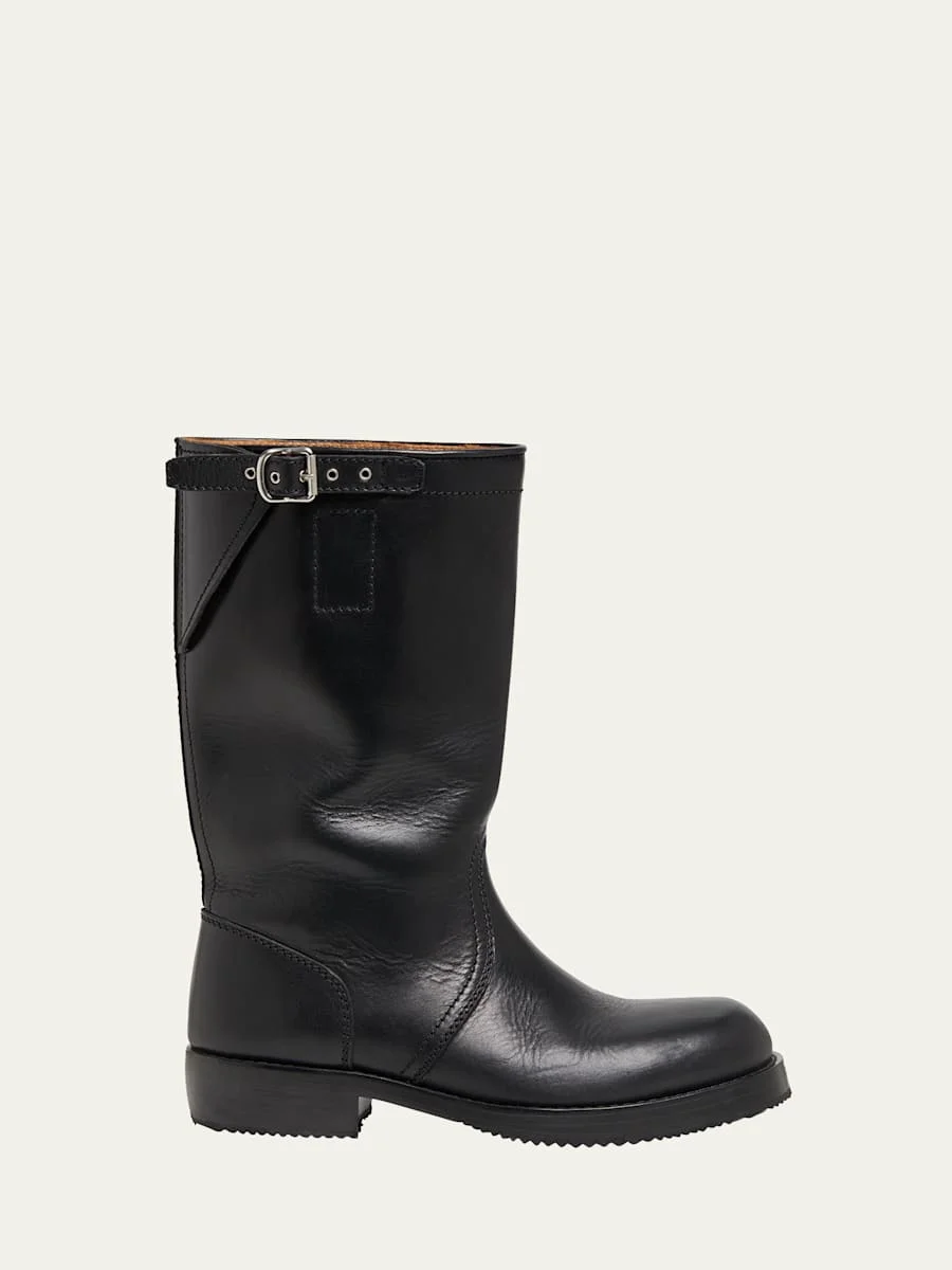 Men's Leather Side-Buckle Moto Boots - 1