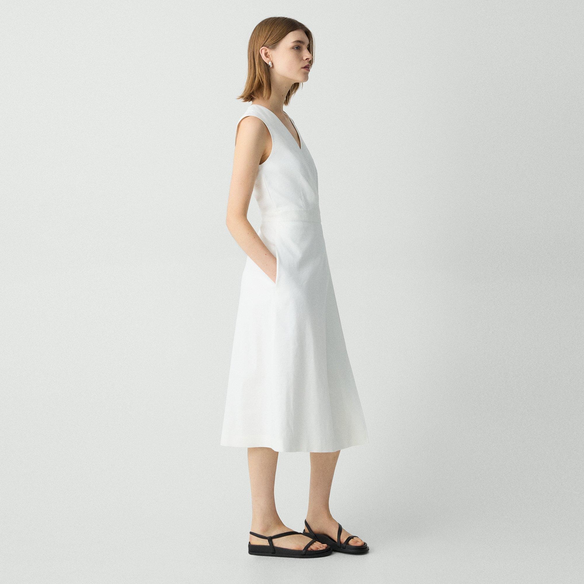 Sleeveless A-Line Wrap Dress in Good Linen - 3