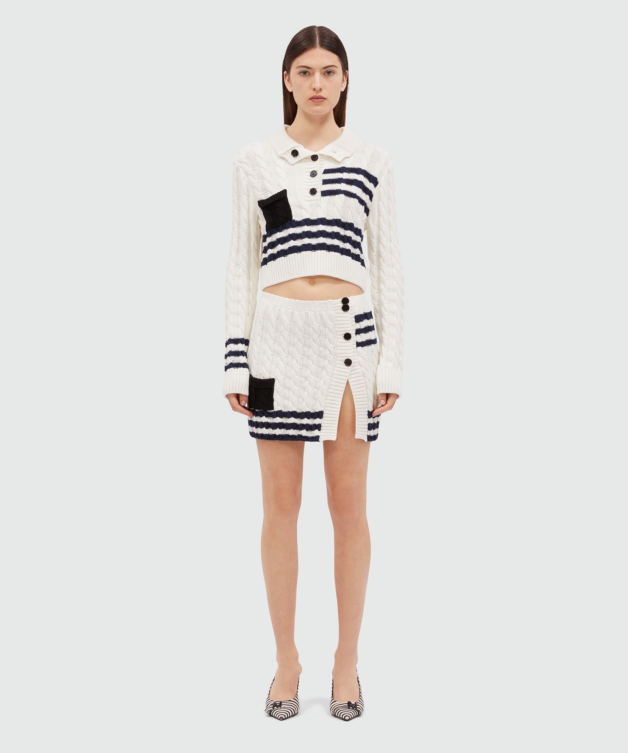 Short cable knit skirt with striped pattern - 2