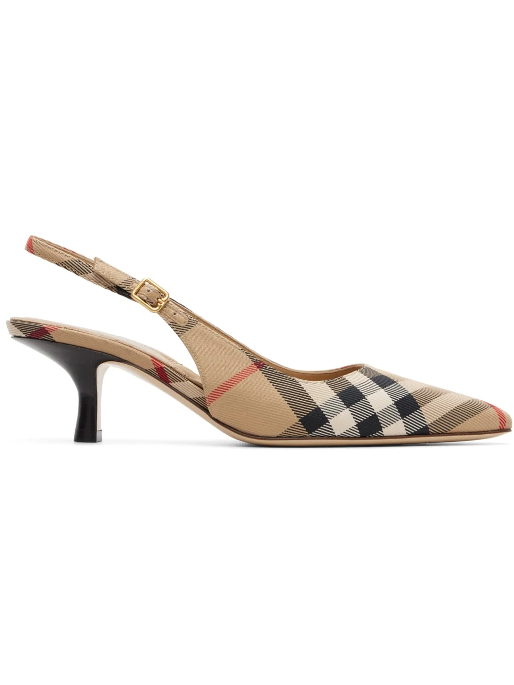 Beige Check Dame Slingback 55 Heels - 1