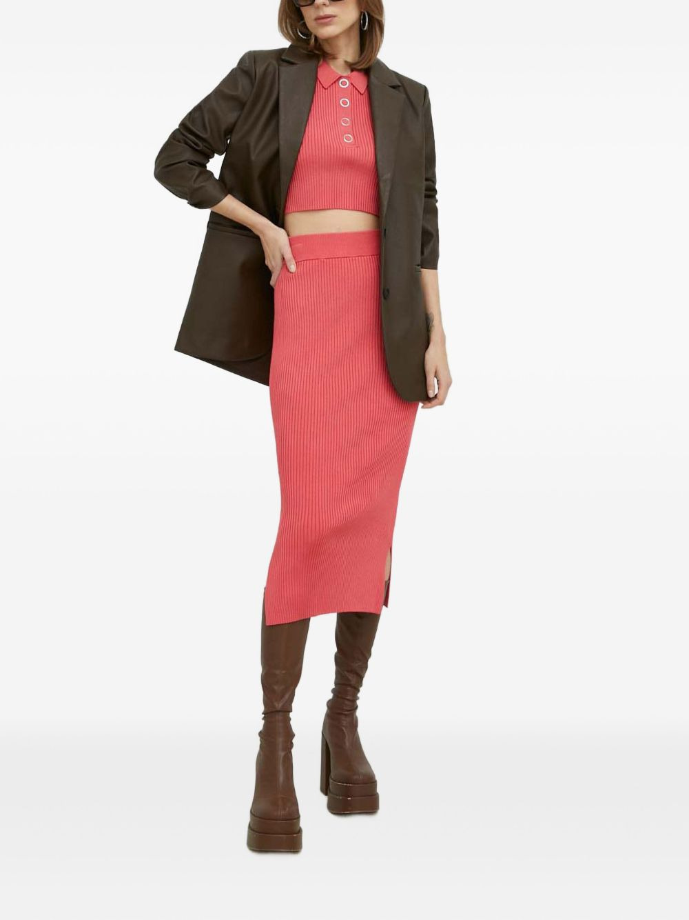 ribbed polo-neck crop top - 2