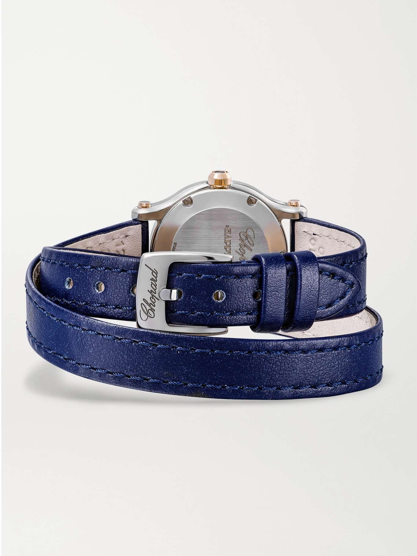 Happy Sport 30mm stainless steel, 18-karat rose gold, leather and diamond watch - 6
