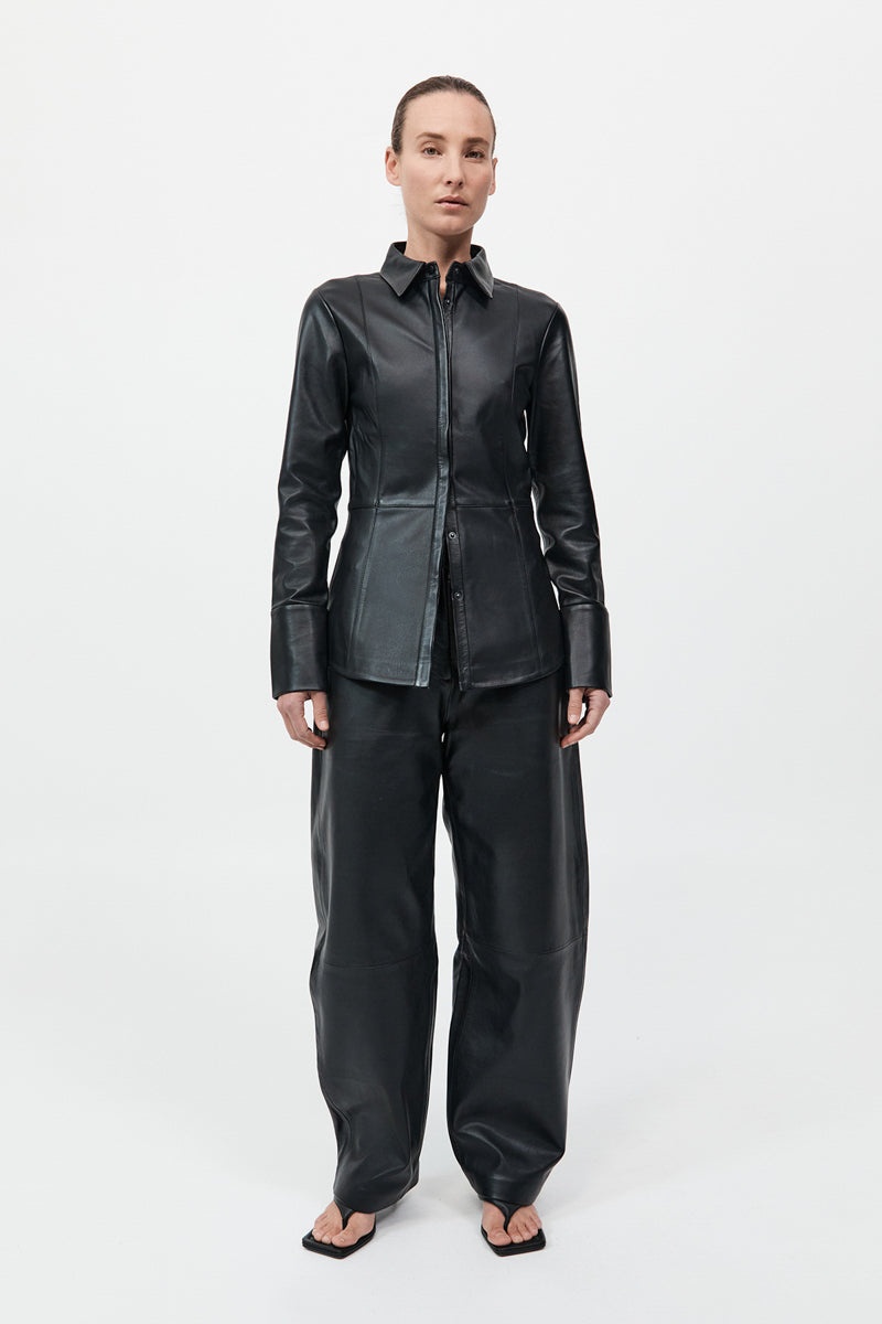 Leather Panelled Shirt - Black - 2