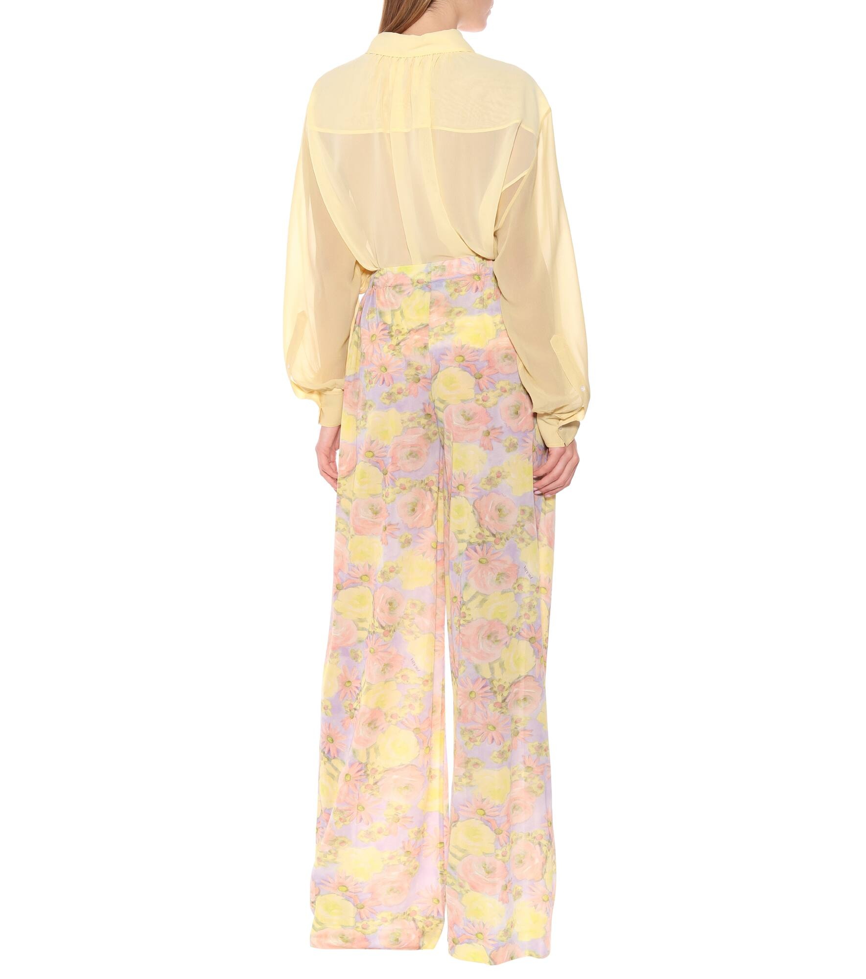Floral jersey wide leg pants - 3