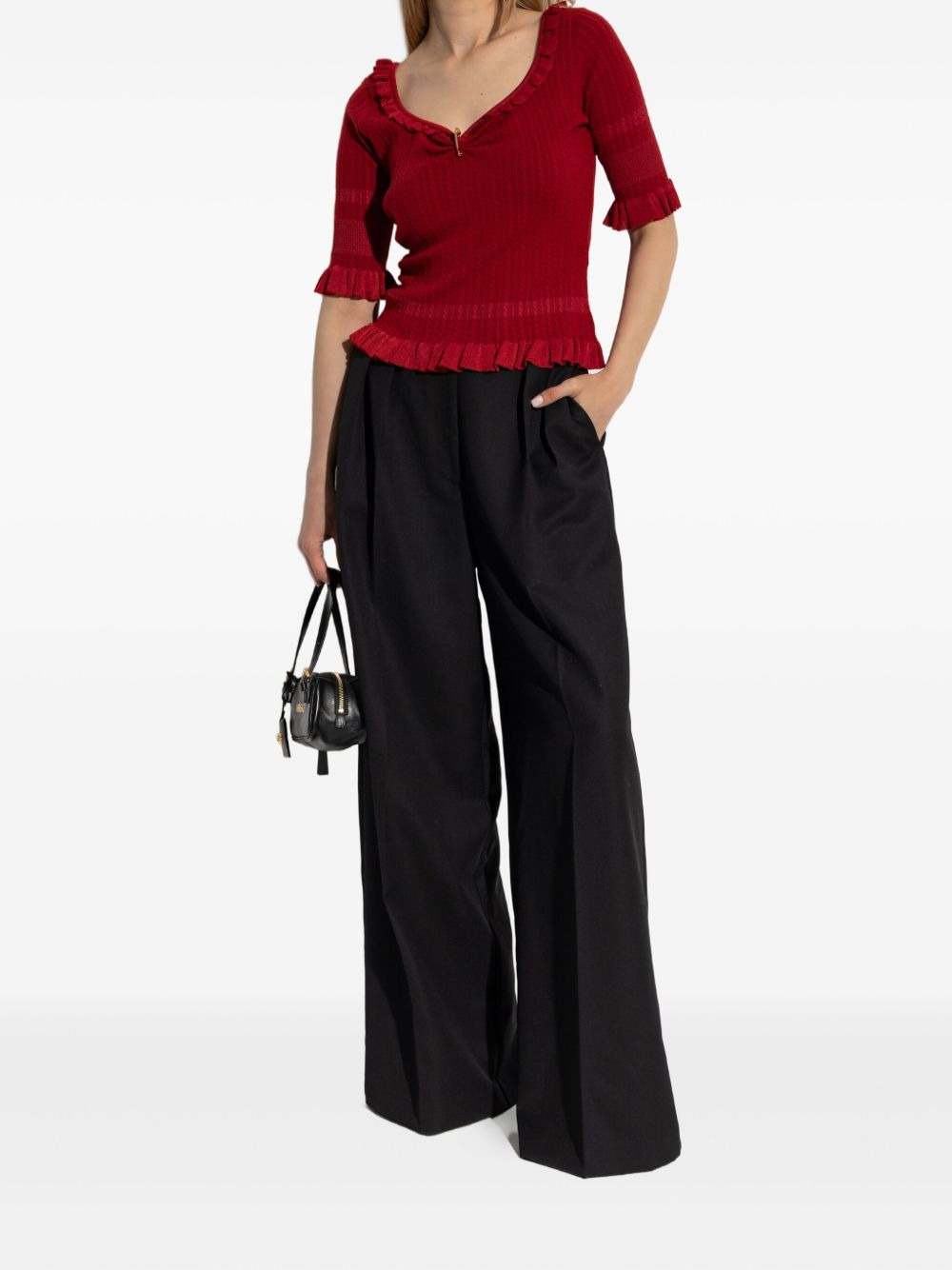 frill-trimmed ribbed top - 2