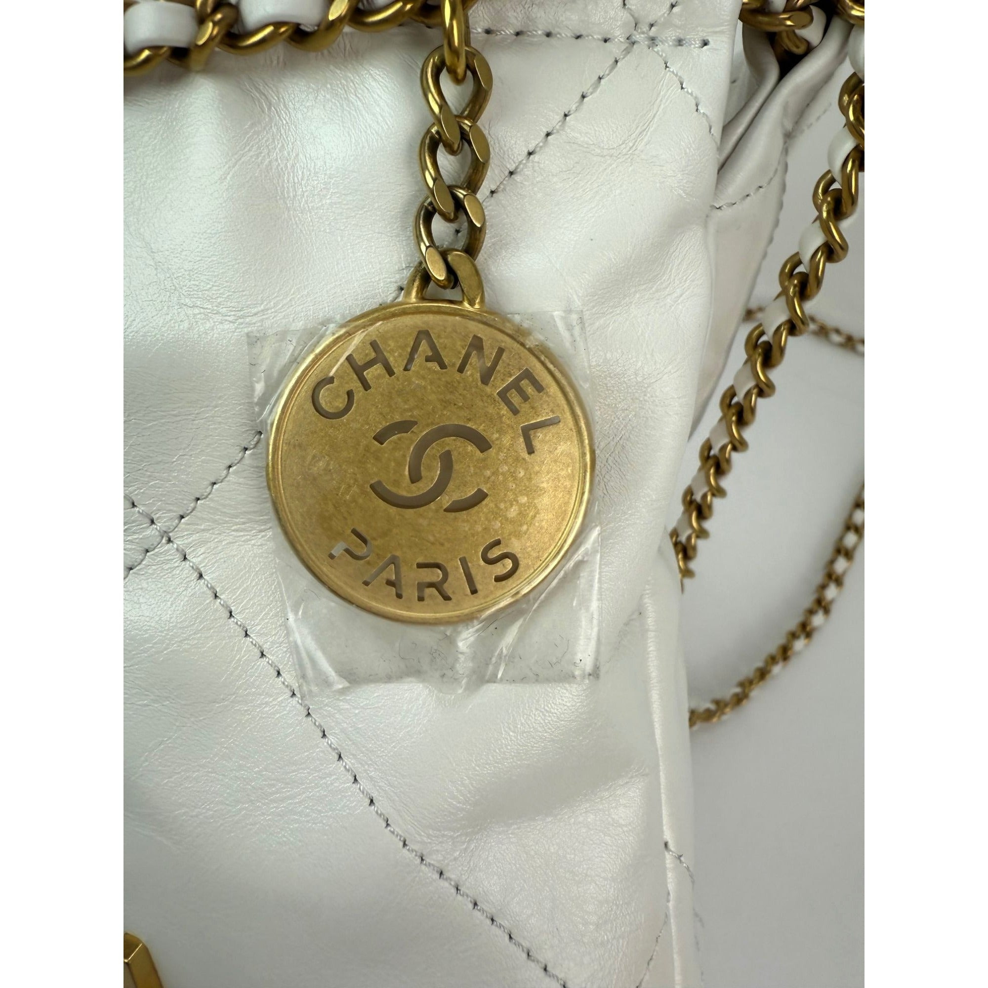 Chanel 22 Mini Shiny Calfskin Quilted White Crossbody Hand Bag - 13