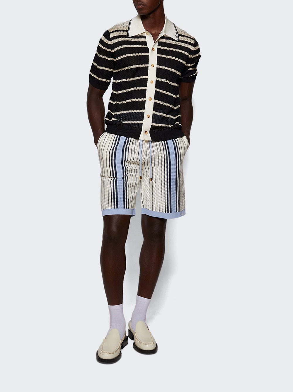 Striped Button Down Shirt Black - 5