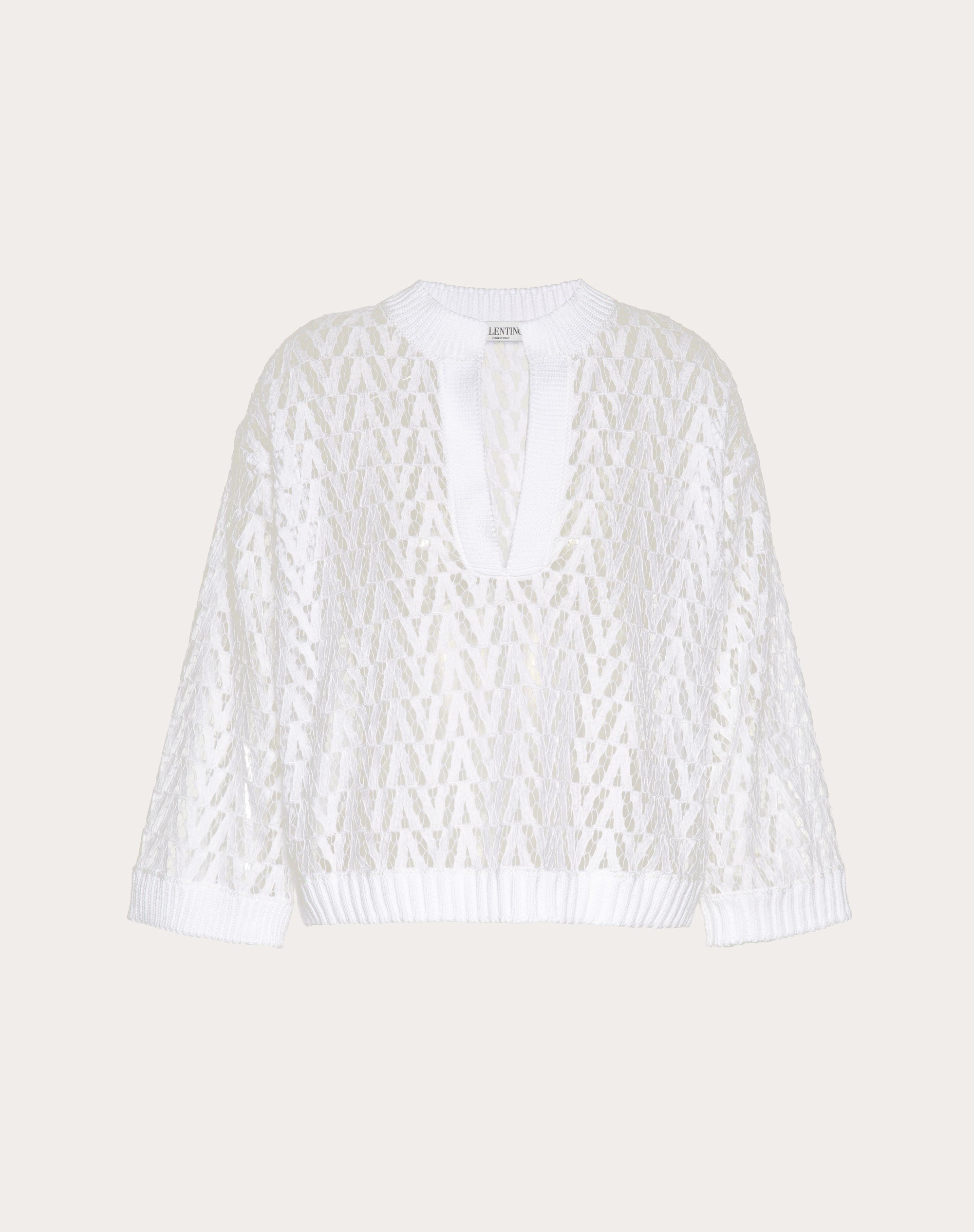 COTTON AND HEAVY LACE OPTICAL VALENTINO PULLOVER - 1