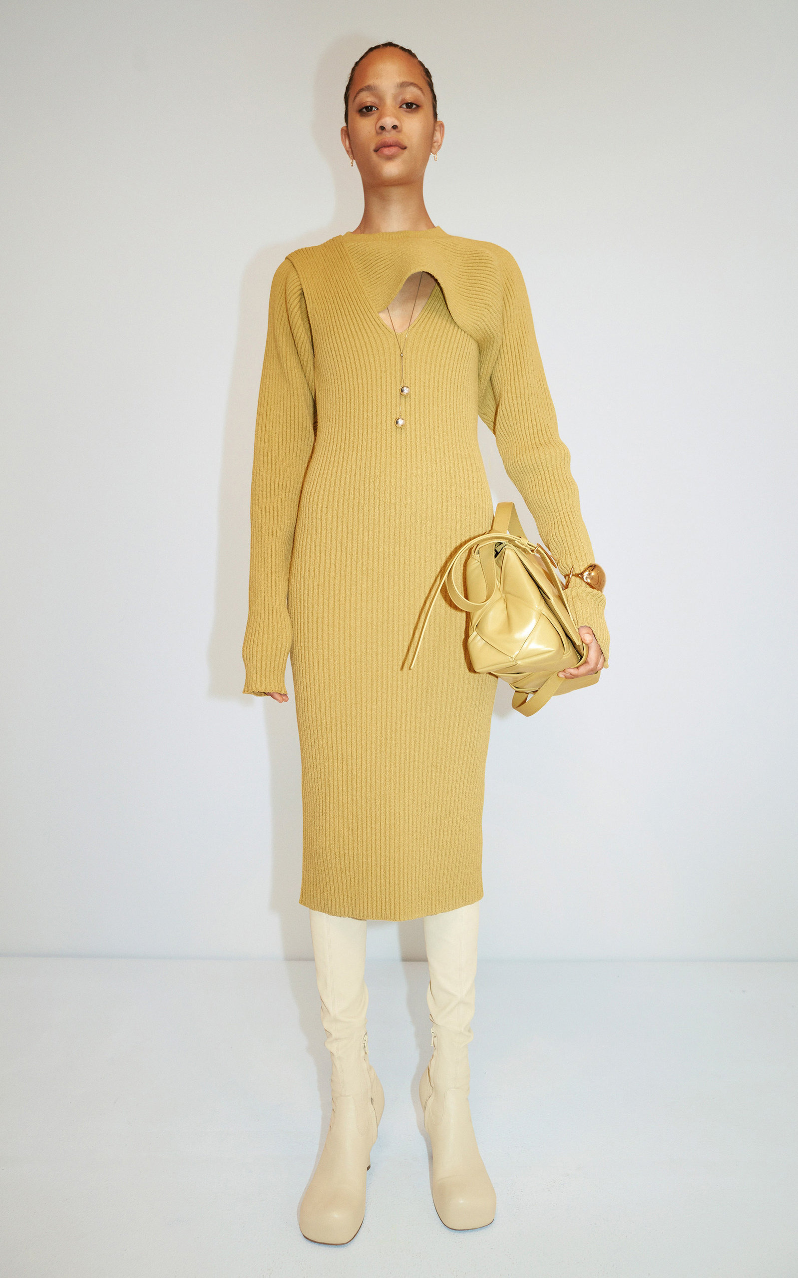 Ribbed Knit Cutout Midi Dress yellow - 3