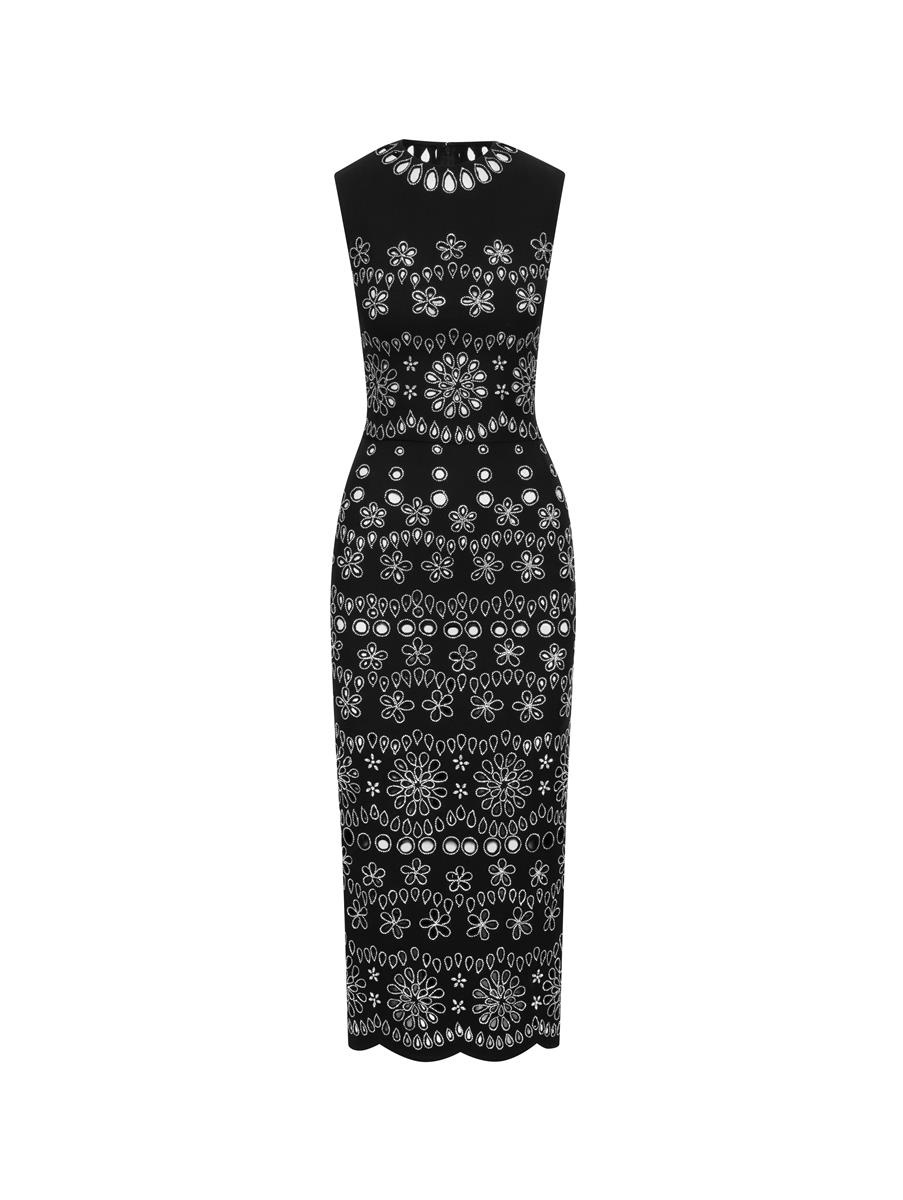 CRYSTAL EYELET PENCIL DRESS - 5