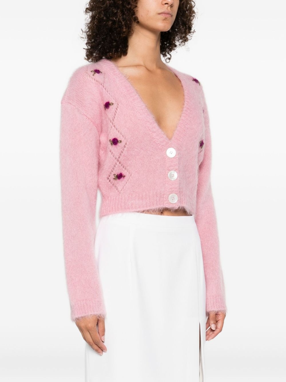 rose-embroidered button cardigan - 3