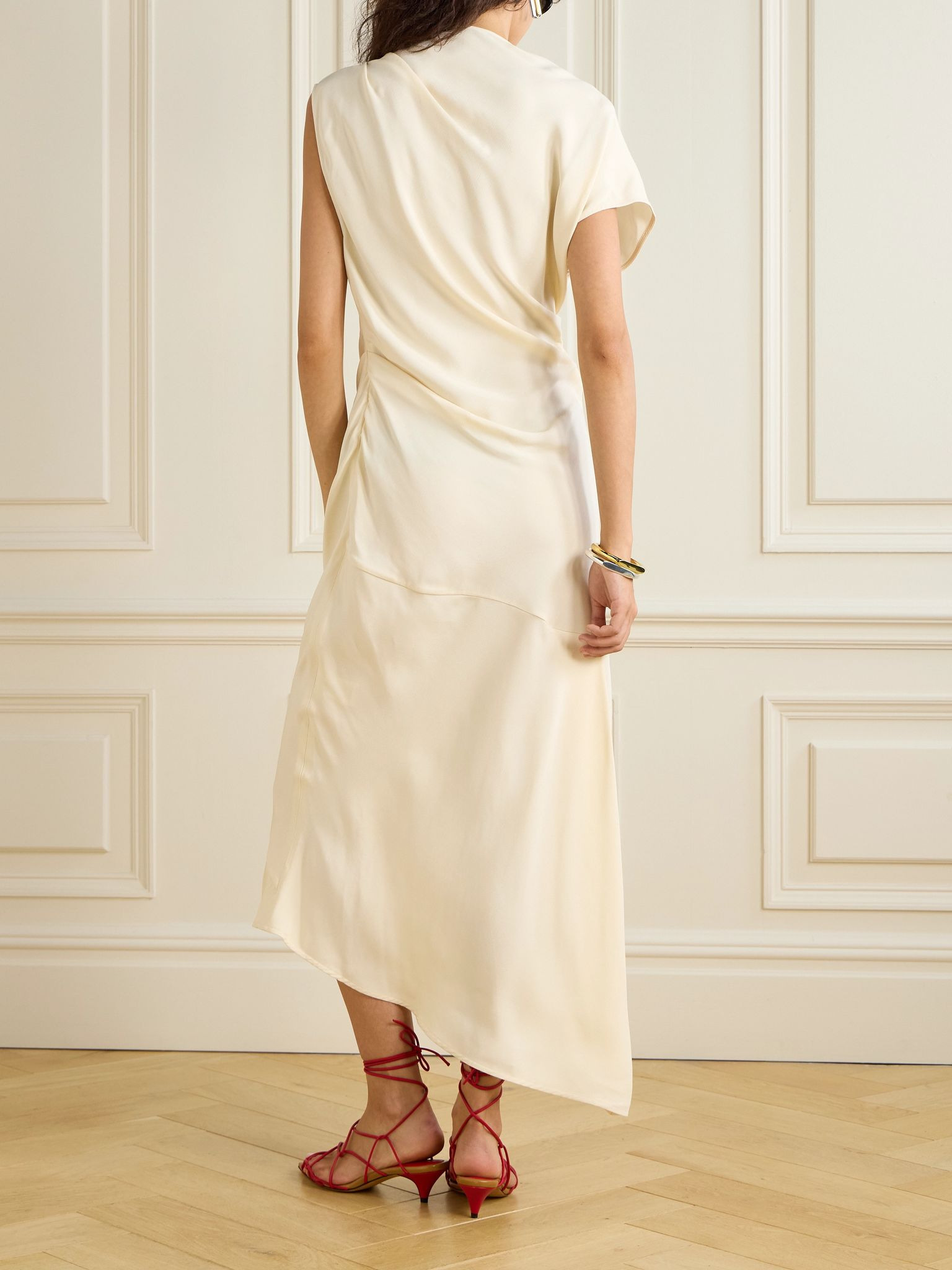 Hallie draped ruched twill midi dress Pastel yellow - 3