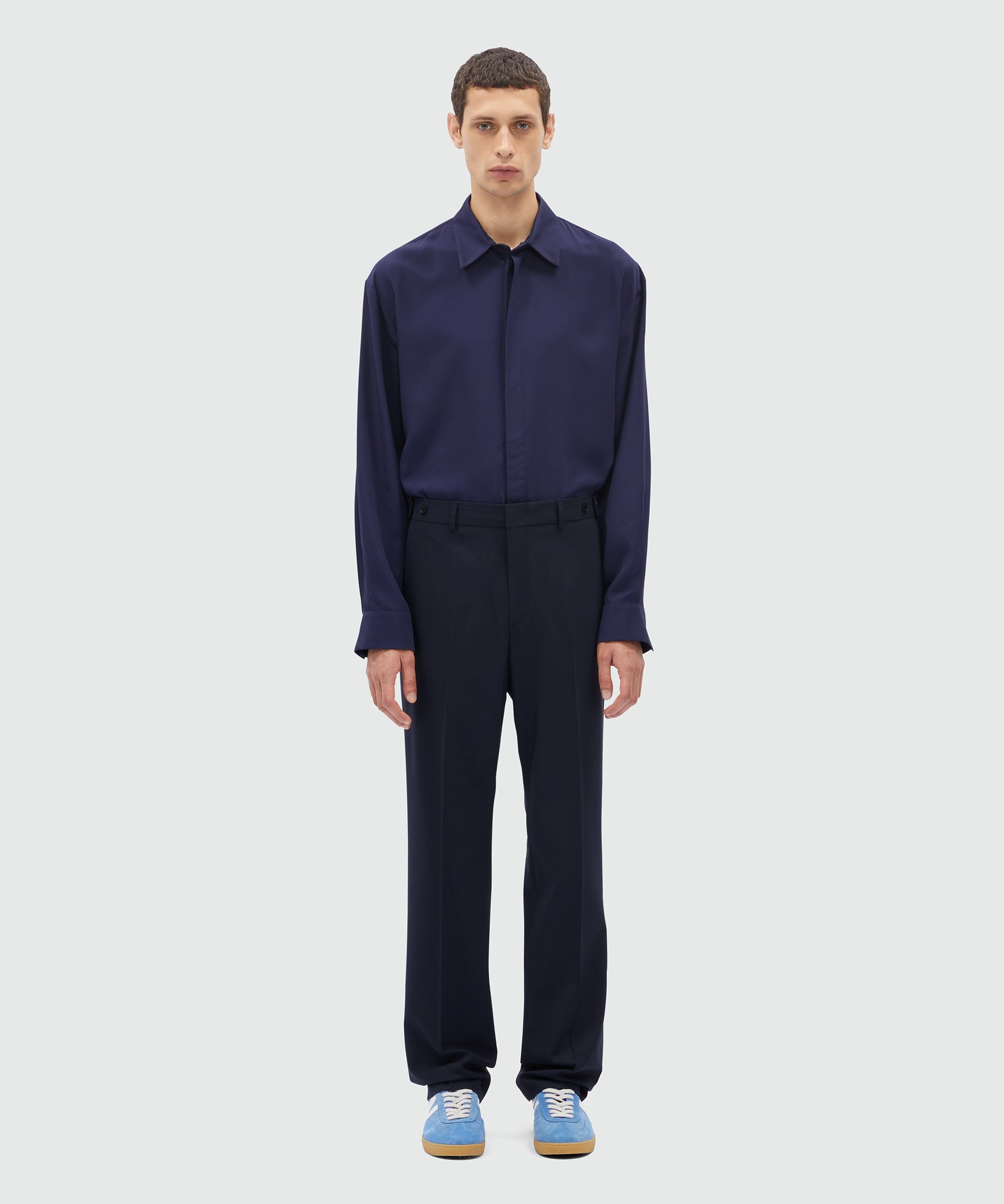 Dark blue chino trousers in light wool - 2
