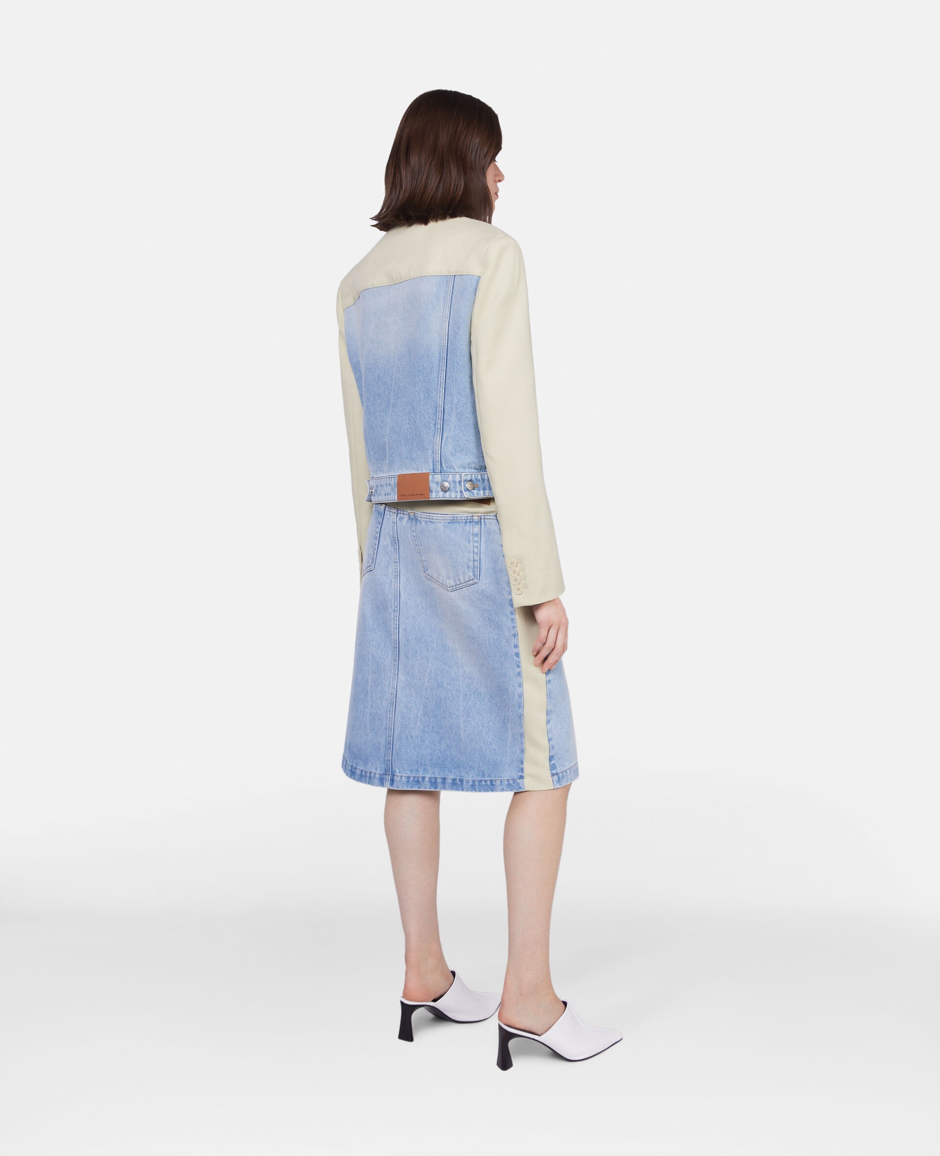 Two-Tone Panelled Denim Skirt - 3