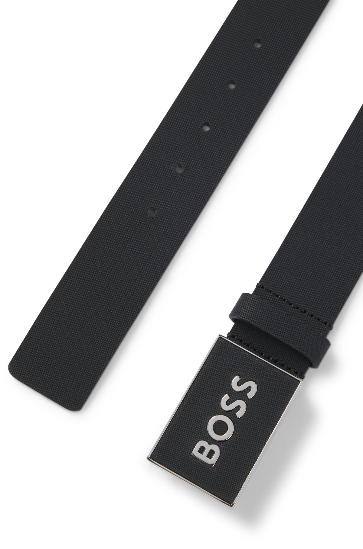 ITALIAN-LEATHER BELT WITH TEXTURED PLAQUE BUCKLE - 3