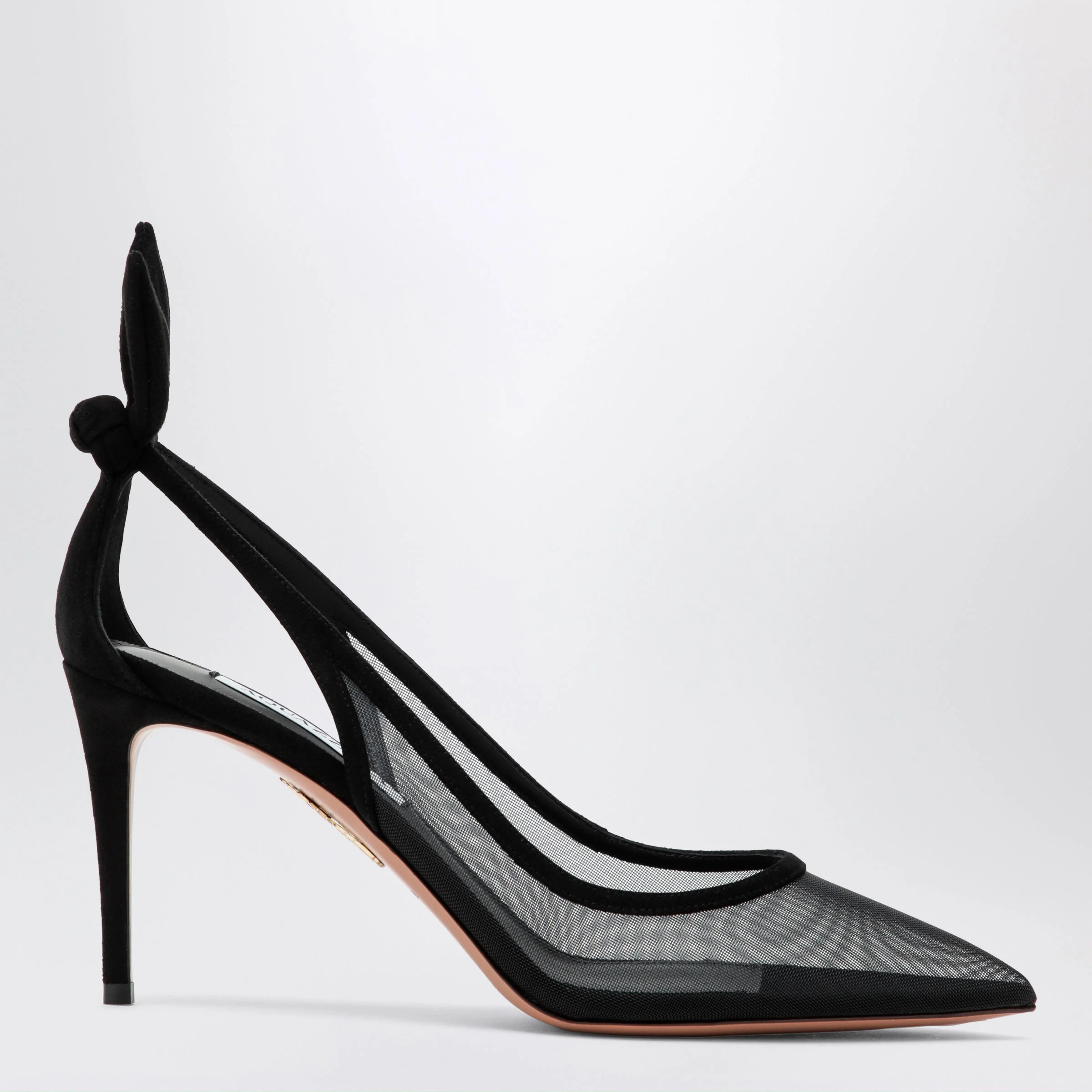 Black bow-tie mesh pumps - 1