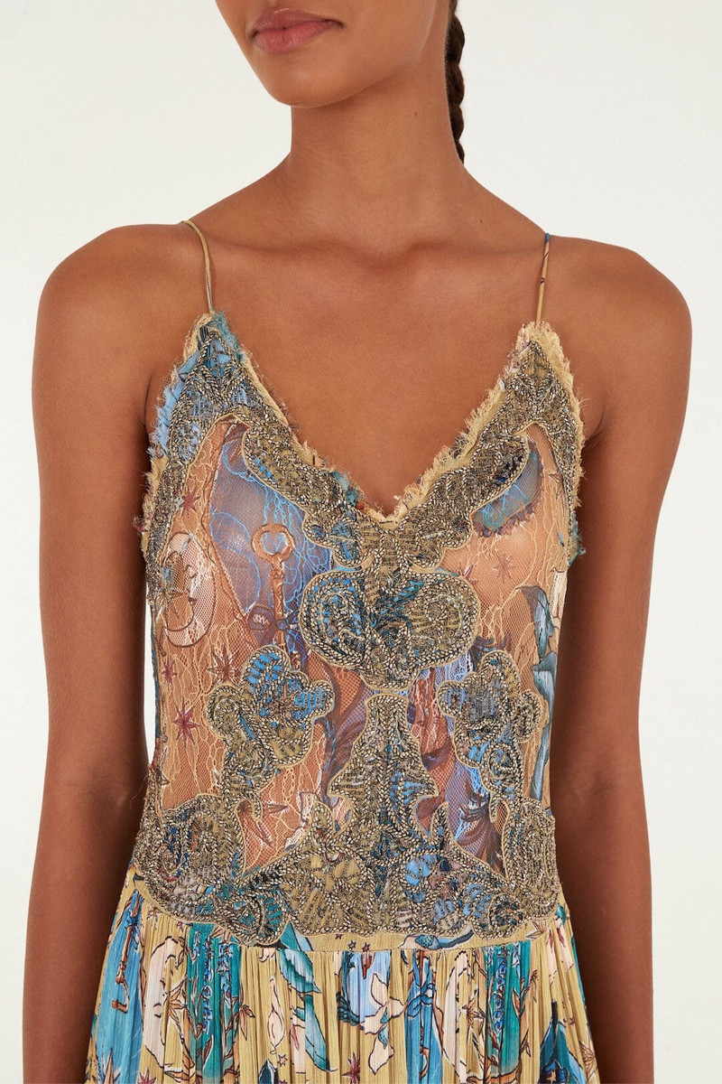 FARM RIO Sand Mystical Sleeveless Pleated Midi Dress outlook