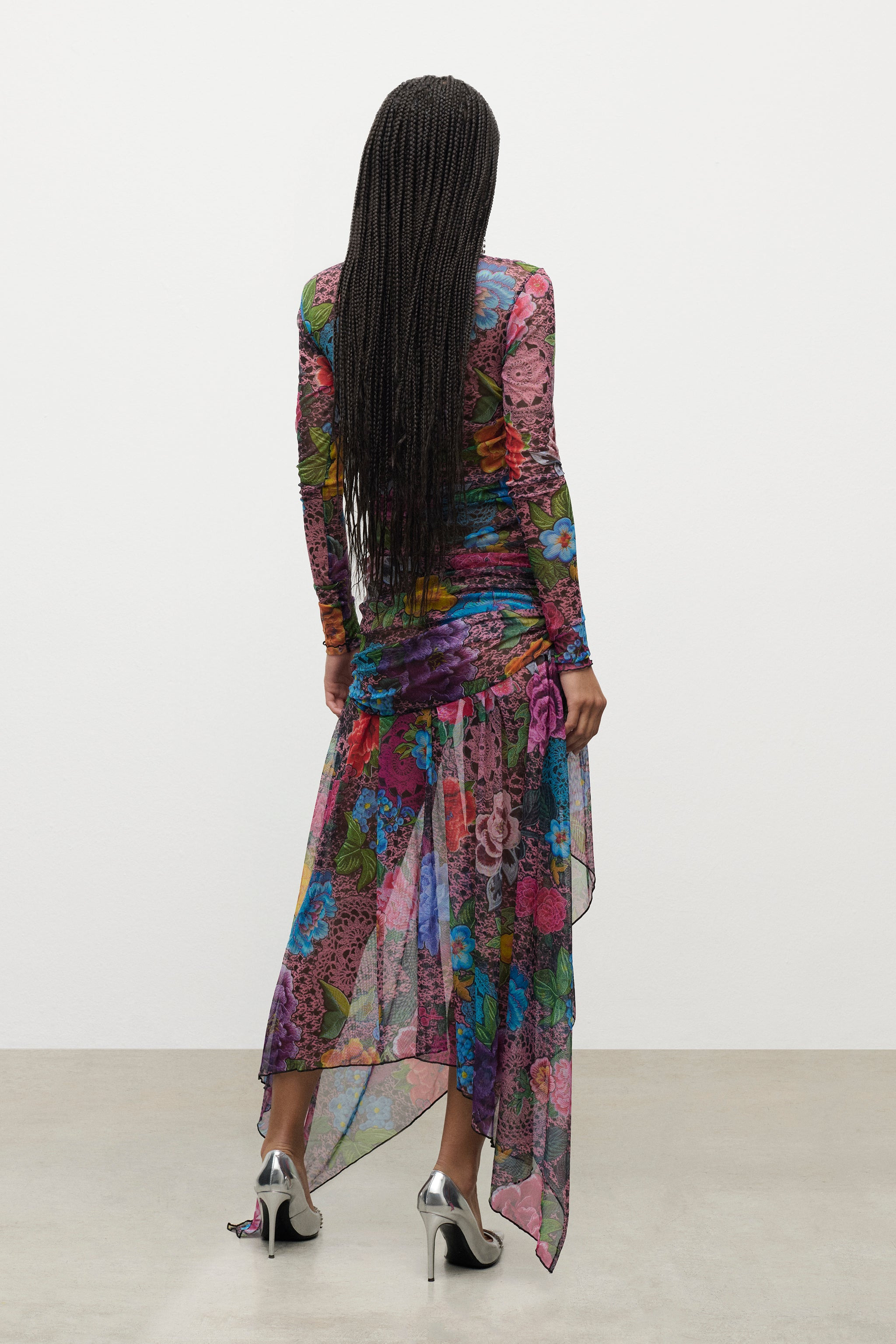 CRYSTAL EMBELLISHED PRINTED TULLE MIDI DRESS - 4