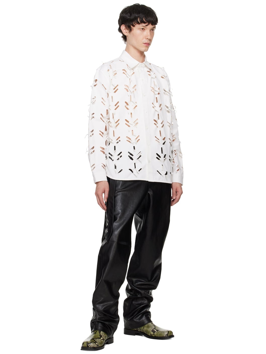 White Laser-Slashed Shirt - 4