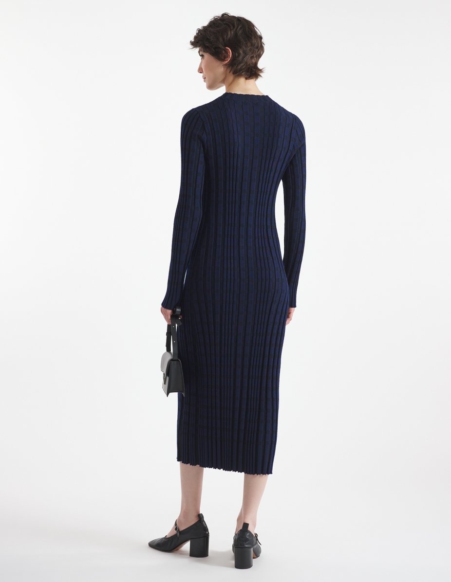 CHECKED RIBBED LONG DRESS - 5