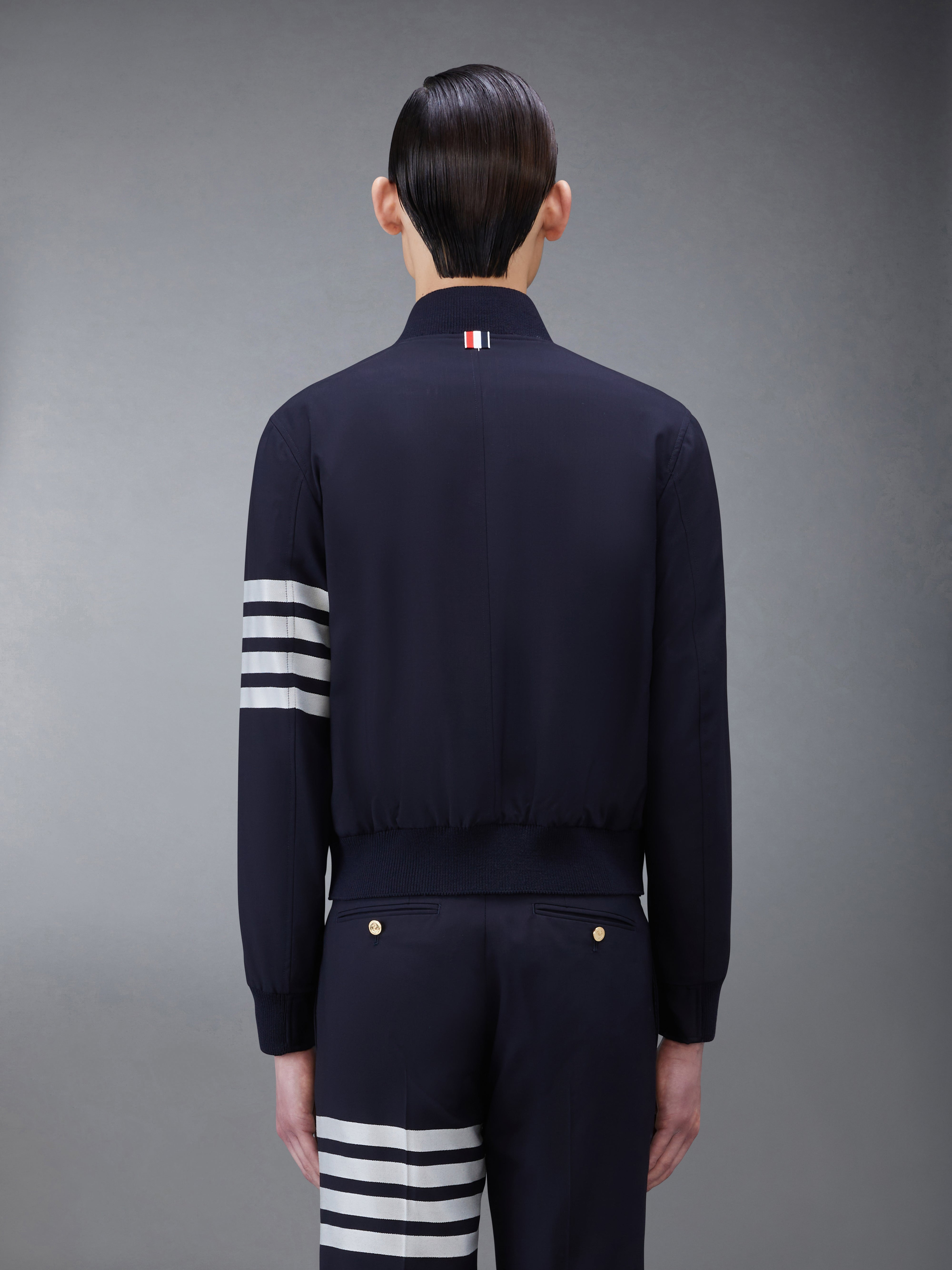 Navy Knit Blouson 4-Bar Jacket - 2