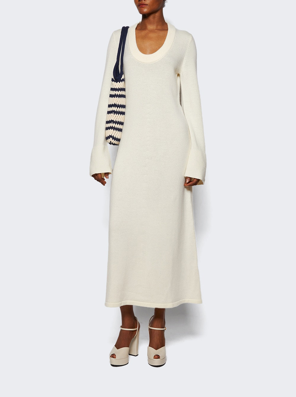 Ari U Neck Below Knee Dress Ivory - 5