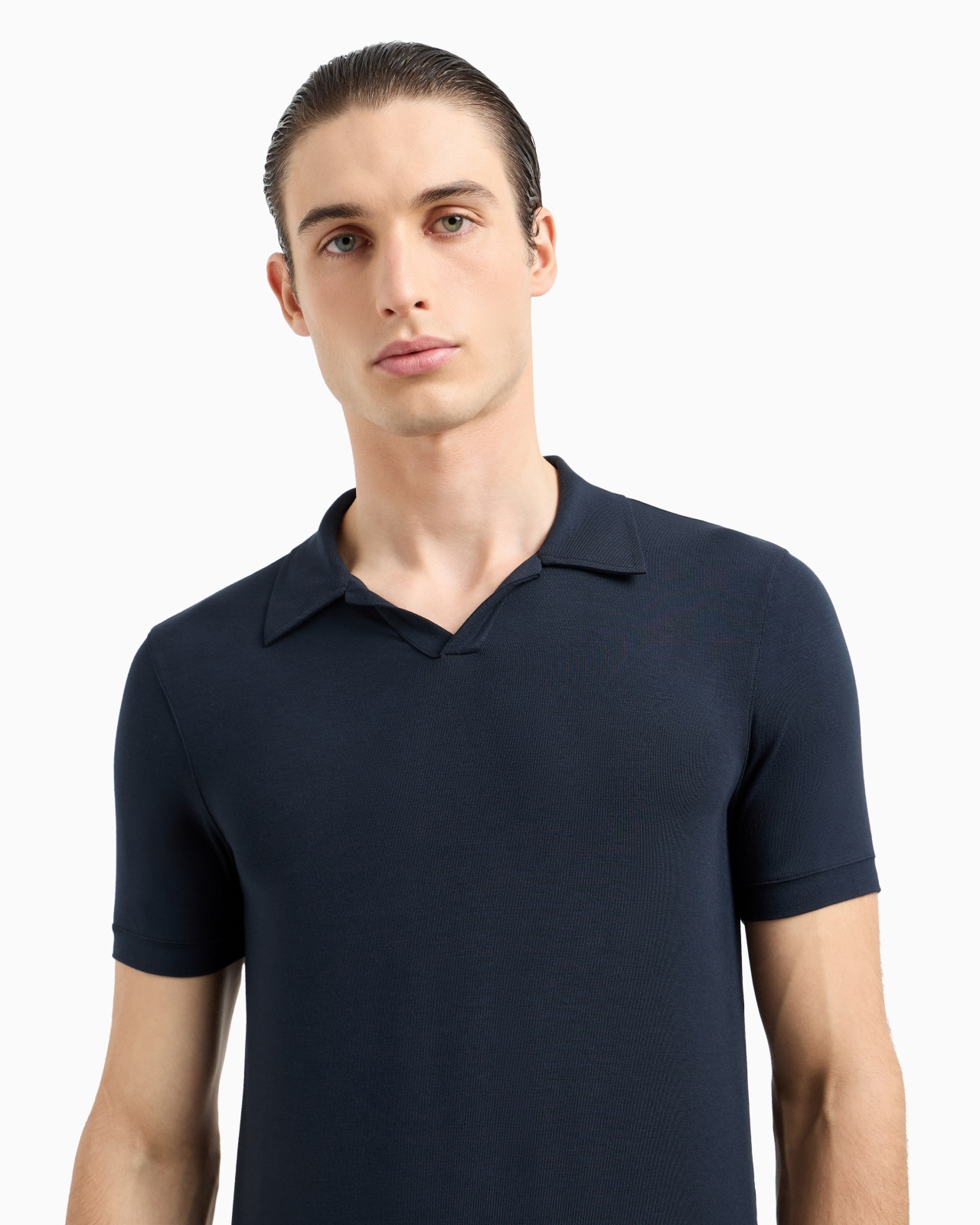 Stretch viscose jersey short-sleeved polo shirt - 5