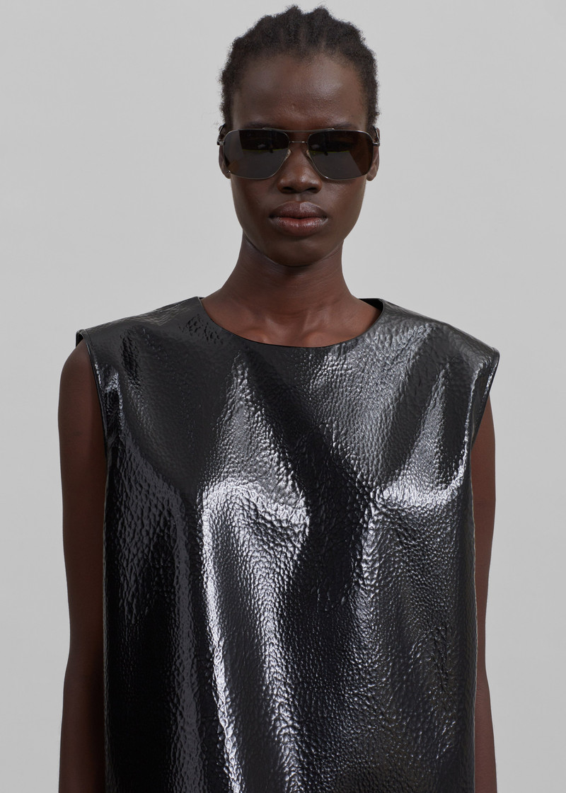 Amaris Crackled Faux Leather Tank Top - Black 8