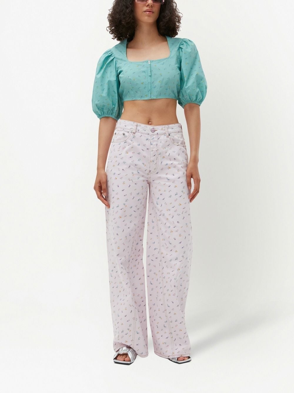 puff-sleeve cropped blouse - 2